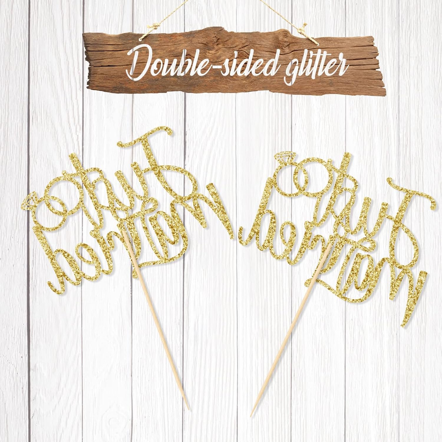 Wholesale Just Married Cupcake Toppers 12 Pcs Pre-Assembled Double-Sided Gold Glitter Wedding Party Decorations Engagement Bridal Shower Reception Cake Dessert Ornaments Supplier