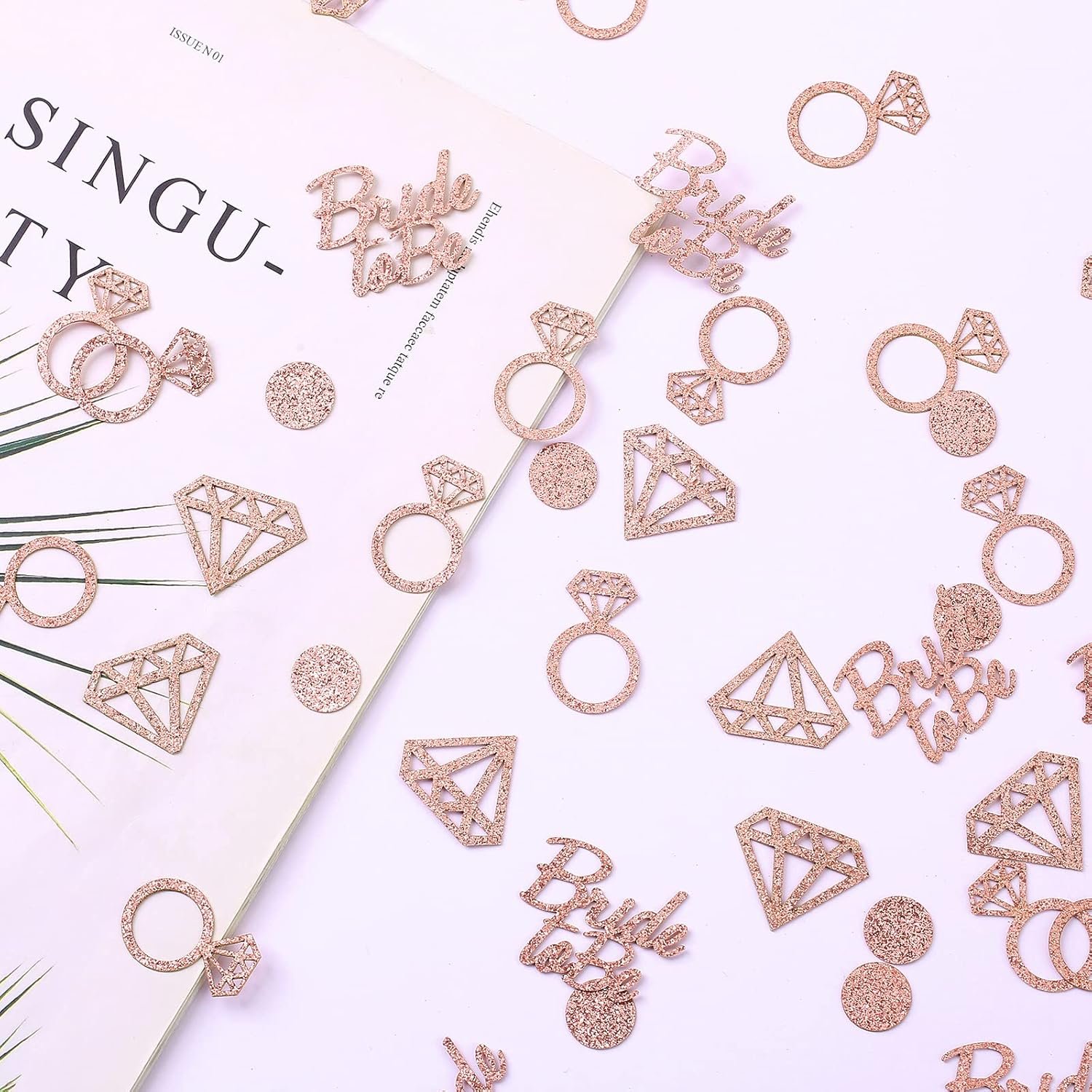Wholesale 300pcs Rose Gold Table Glitter Confetti Diamond Ring Circle Designs for Bridal Shower Engagement Party Wedding Bachelorette Supplies Supplier