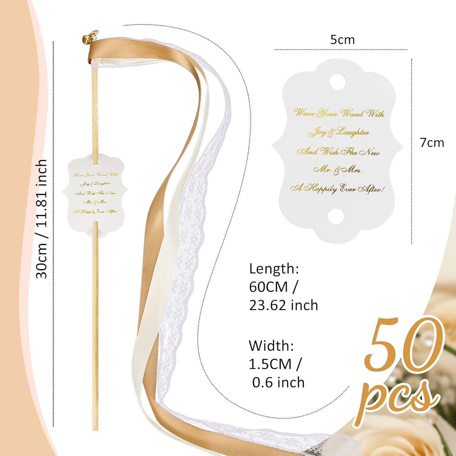 Wholesale 100 Pieces Ribbon Stick Wands with Lace Bells and Wedding Send Off Tags Gold Fairy Wand Streamers for Bridal Shower Parties Holiday Celebrations (Beige Light Brown) Supplier Wholesale 100 Pieces Ribbon Stick Wands with Lace Bells and Wedding Send Off Tags Gold Fairy Wand Streamers for Bridal Shower Parties Holiday Celebrations (Beige Light Brown) Supplier