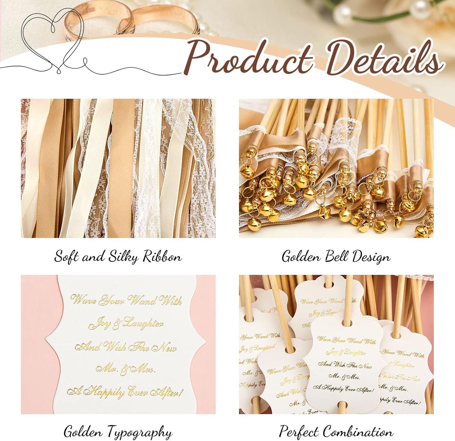 Wholesale 100 Pieces Ribbon Stick Wands with Lace Bells and Wedding Send Off Tags Gold Fairy Wand Streamers for Bridal Shower Parties Holiday Celebrations (Beige Light Brown) Supplier Wholesale 100 Pieces Ribbon Stick Wands with Lace Bells and Wedding Send Off Tags Gold Fairy Wand Streamers for Bridal Shower Parties Holiday Celebrations (Beige Light Brown) Supplier