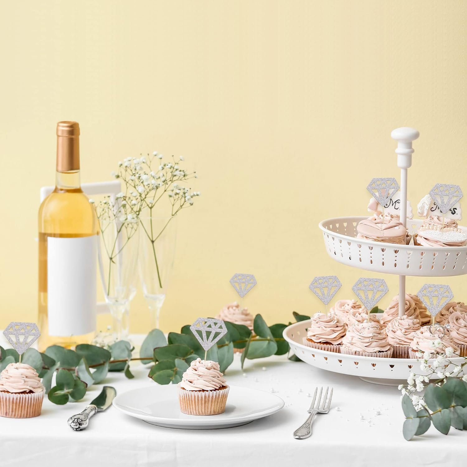 Wholesale 24Pcs Silver Glitter Diamond Wedding Ring Cupcake Toppers Picks for Marriage Engagement Anniversary Valentines Party Cake Decorations Supplier Wholesale 24Pcs Silver Glitter Diamond Wedding Ring Cupcake Toppers Picks for Marriage Engagement Anniversary Valentines Party Cake Decorations Supplier