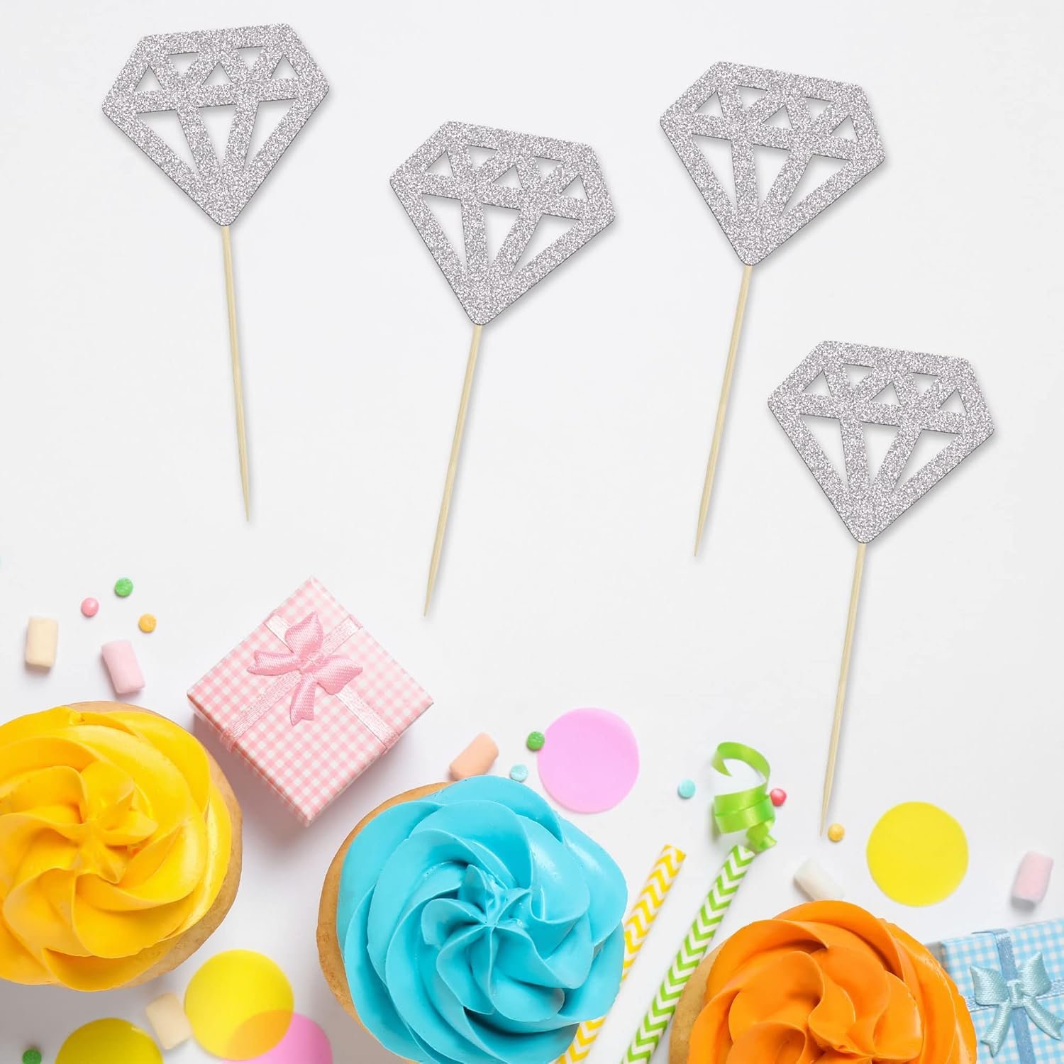 Wholesale 24Pcs Silver Glitter Diamond Wedding Ring Cupcake Toppers Picks for Marriage Engagement Anniversary Valentines Party Cake Decorations Supplier Wholesale 24Pcs Silver Glitter Diamond Wedding Ring Cupcake Toppers Picks for Marriage Engagement Anniversary Valentines Party Cake Decorations Supplier