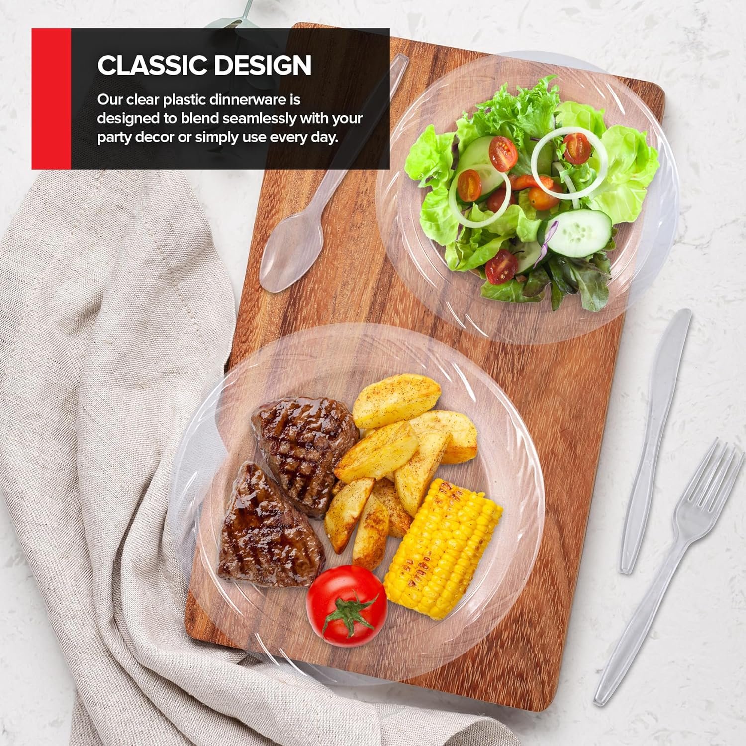 Wholesale 780 Piece Clear Plastic Dinnerware Set Service for 120 Guests Heavy Duty Disposable Plates Cups Utensils Supplier