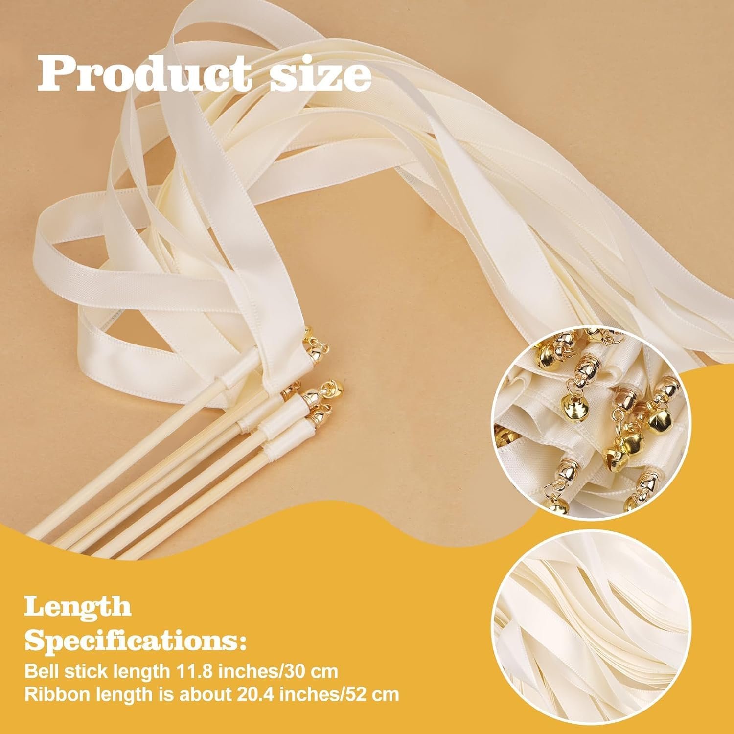 Wholesale 50PCS White Silk Ribbon Fairy Wands with Gold Bells for Wedding Send-Off Parties Holidays Supplier Wholesale 50PCS White Silk Ribbon Fairy Wands with Gold Bells for Wedding Send-Off Parties Holidays Supplier