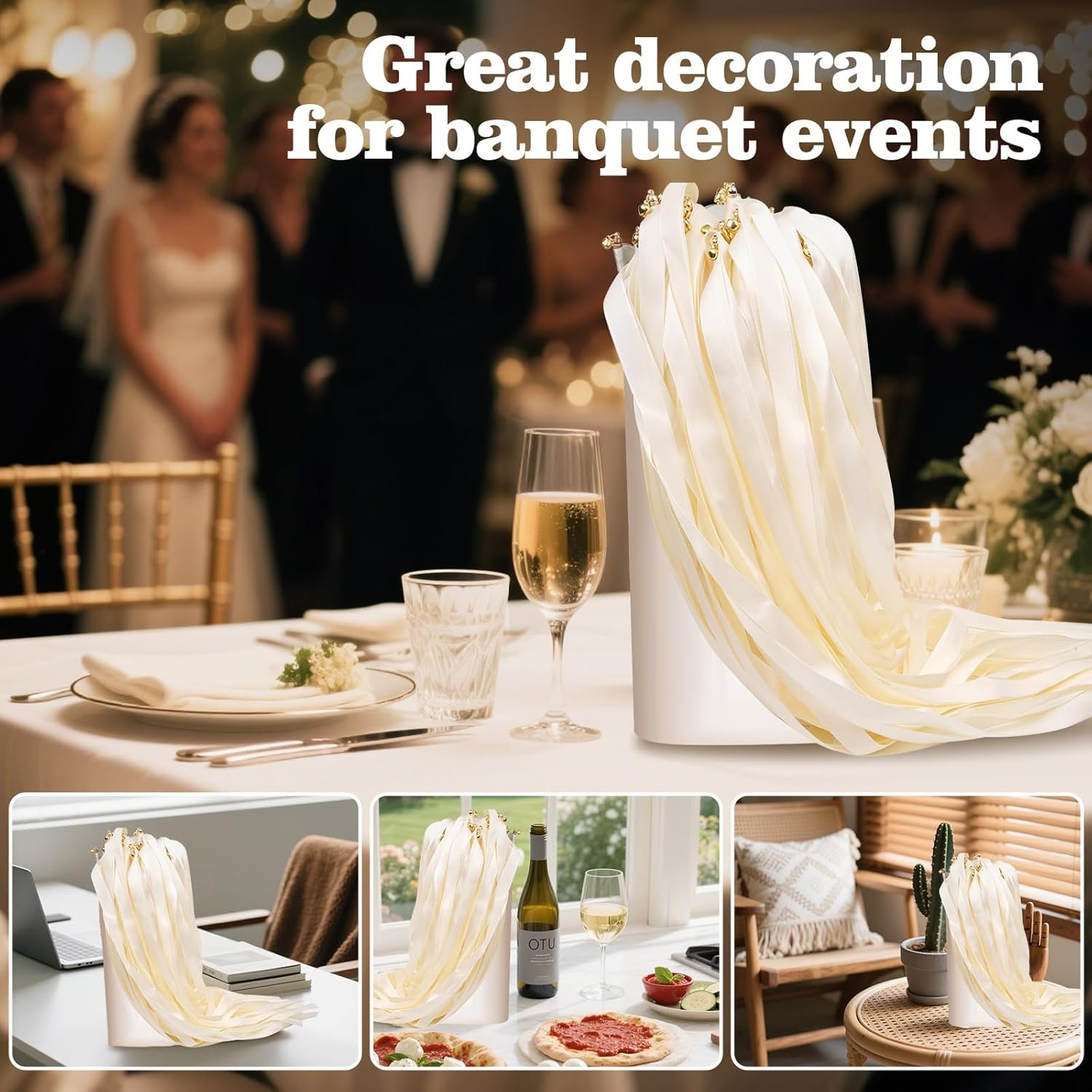 Wholesale 50PCS White Silk Ribbon Fairy Wands with Gold Bells for Wedding Send-Off Parties Holidays Supplier Wholesale 50PCS White Silk Ribbon Fairy Wands with Gold Bells for Wedding Send-Off Parties Holidays Supplier