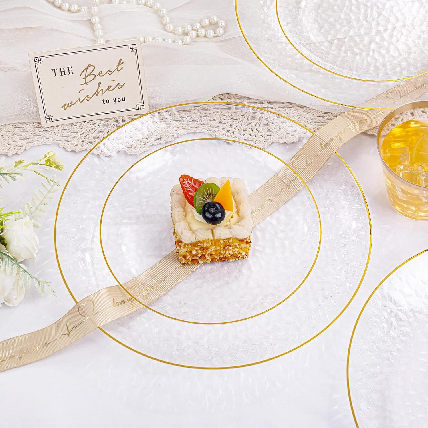 Wholesale 350 Pcs Clear Gold Plastic Plates Hammered Disposable Dinnerware Set Includes 100 Plates 150 Gold Silverware 50 Cups 50 Napkins for Party Supplier Wholesale 350 Pcs Clear Gold Plastic Plates Hammered Disposable Dinnerware Set Includes 100 Plates 150 Gold Silverware 50 Cups 50 Napkins for Party Supplier