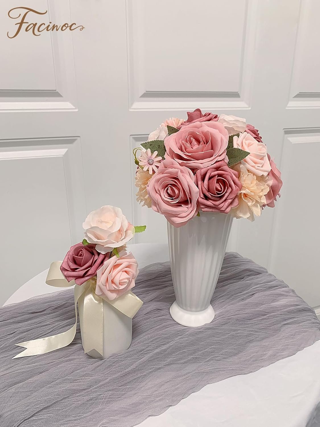 Wholesale Artificial Pink Roses Bouquets Box Set 19pcs Dusty Blush Fake Floral Arrangements for DIY Bridal Wedding Shower Party Table Centerpieces Home Decor Indoor Outdoor Supplier