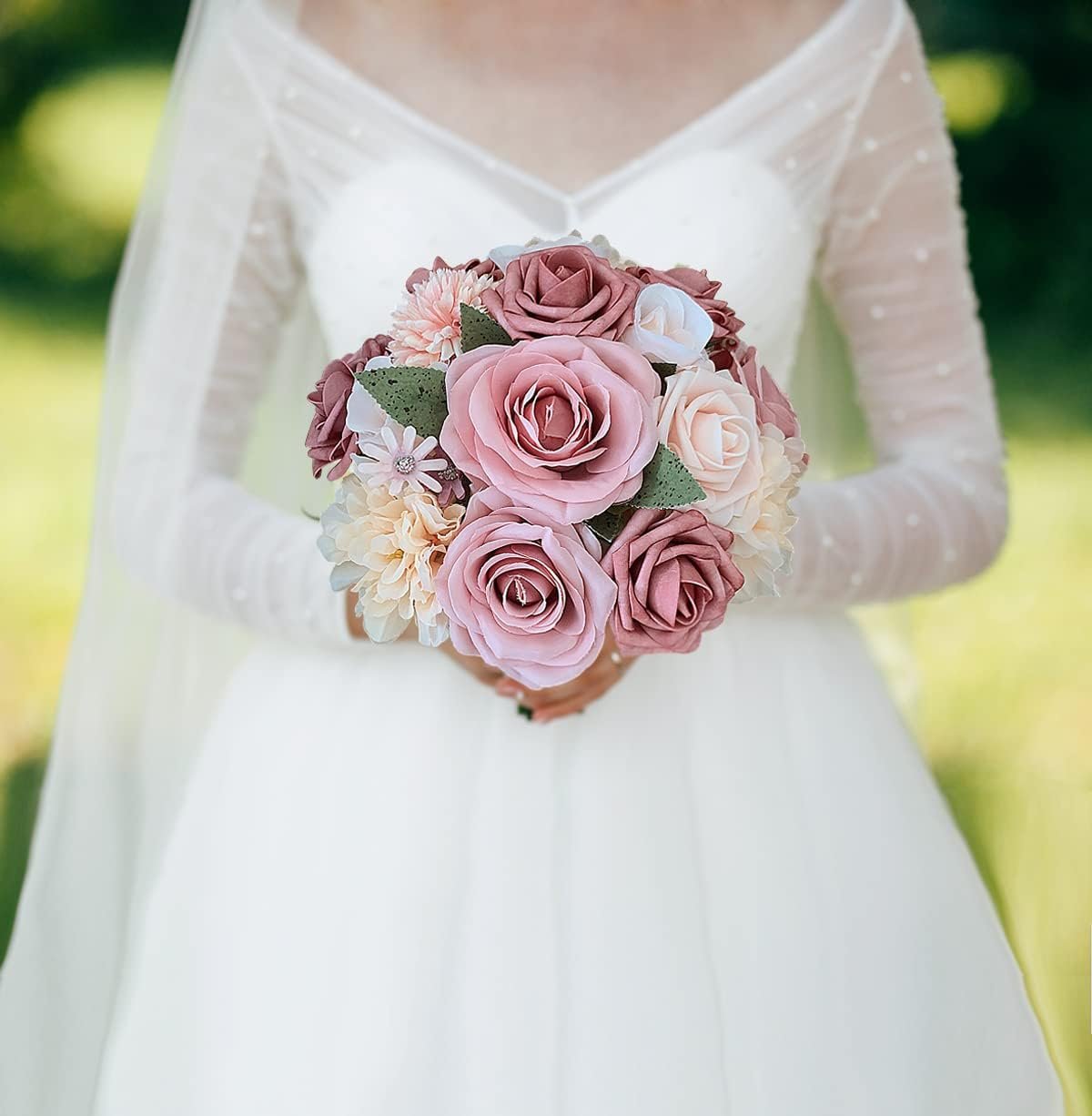 Wholesale Artificial Pink Roses Bouquets Box Set 19pcs Dusty Blush Fake Floral Arrangements for DIY Bridal Wedding Shower Party Table Centerpieces Home Decor Indoor Outdoor Supplier