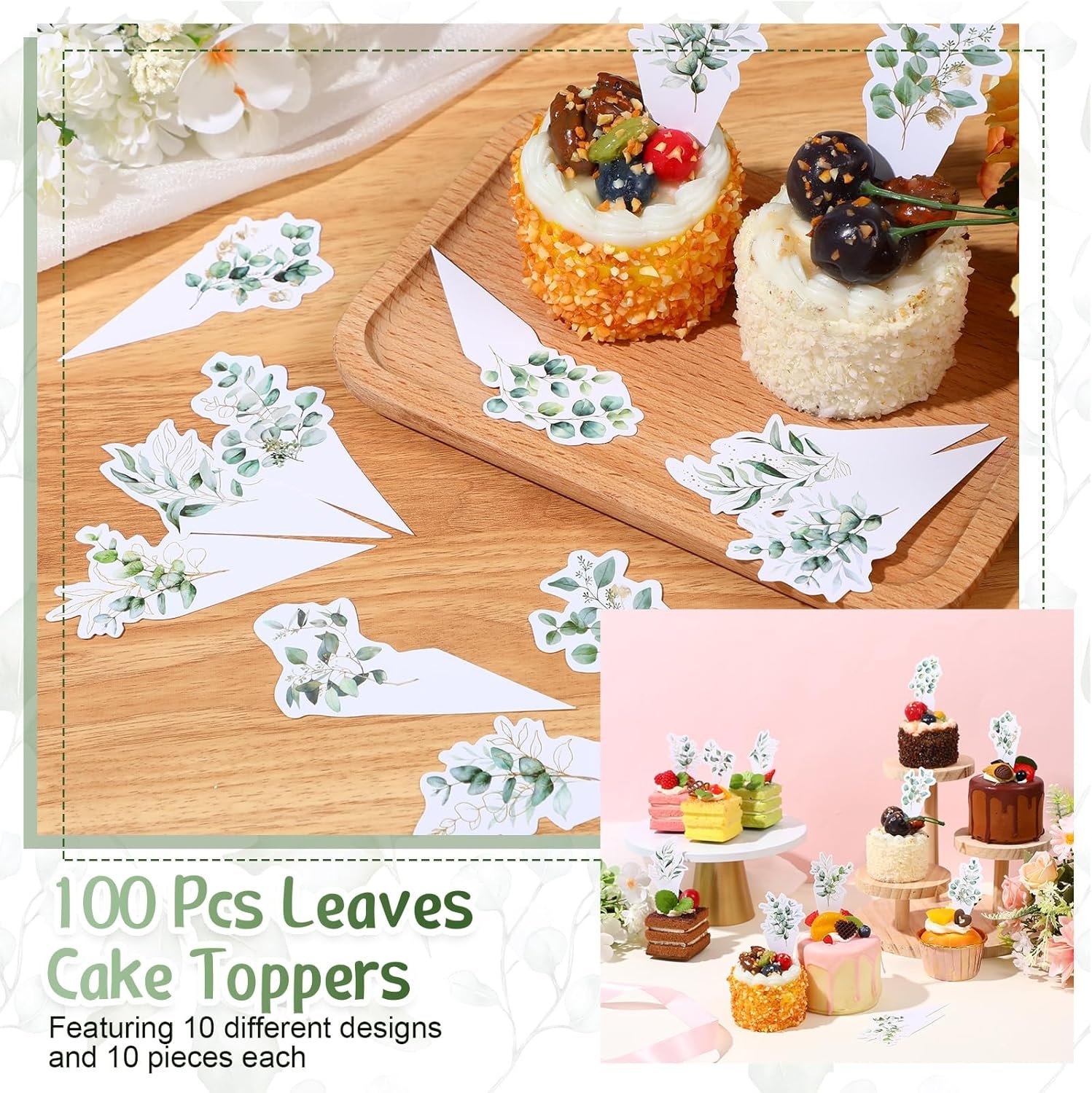 Wholesale 100 Pcs Leaves Paper Cupcake Toppers Picks Bulk Greenery Eucalyptus Cake Decorations for Baby Shower Wedding Bridal Shower Engagement Birthday Parties Supplier Wholesale 100 Pcs Leaves Paper Cupcake Toppers Picks Bulk Greenery Eucalyptus Cake Decorations for Baby Shower Wedding Bridal Shower Engagement Birthday Parties Supplier