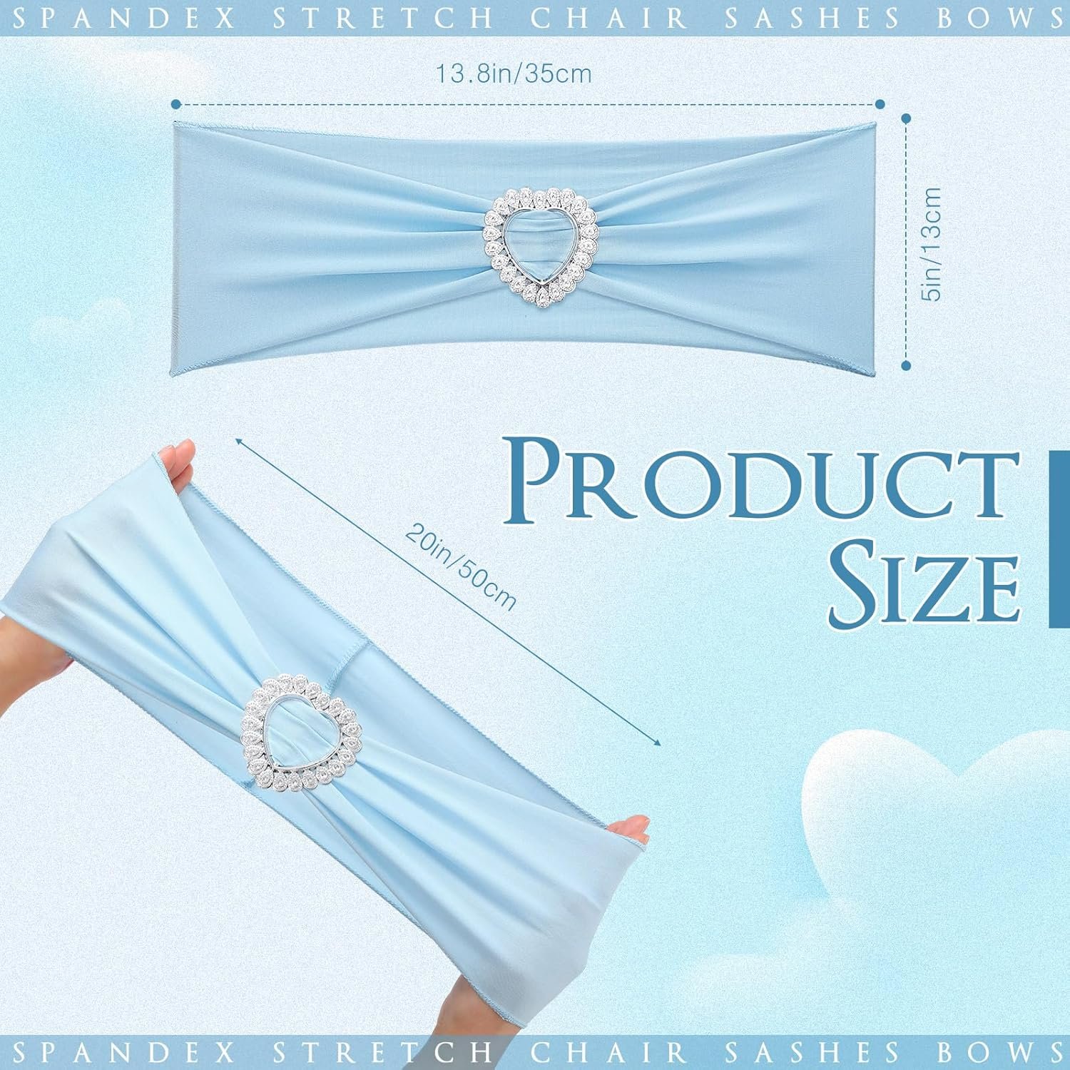 Wholesale 150 Pcs Spandex Chair Sashes Bows with Heart Shaped Buckle Universal Elastic Ties for Wedding Banquet Event Party Decoration Sky Blue Supplier Wholesale 150 Pcs Spandex Chair Sashes Bows with Heart Shaped Buckle Universal Elastic Ties for Wedding Banquet Event Party Decoration Sky Blue Supplier