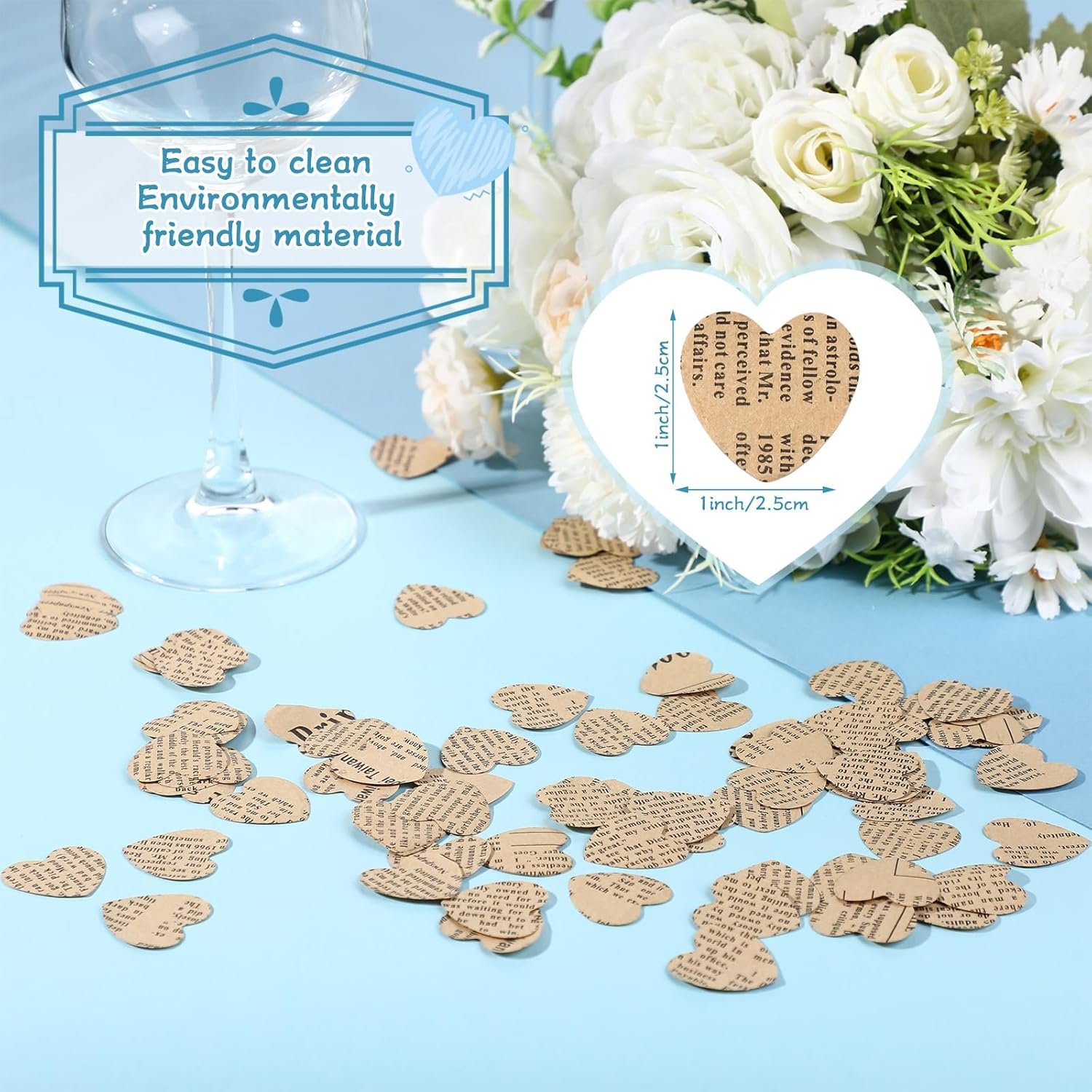 Wholesale 1200 Pcs 1 Inch Book Page Heart Confetti Vintage Newspaper Wedding Table Scatter Novelty Party Decorations for Book Themed Events Birthdays Photo Props Bridal Showers Khaki Supplier