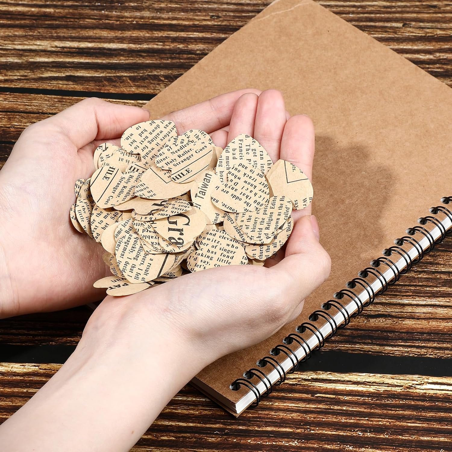 Wholesale 1200 Pcs 1 Inch Book Page Heart Confetti Vintage Newspaper Wedding Table Scatter Novelty Party Decorations for Book Themed Events Birthdays Photo Props Bridal Showers Khaki Supplier