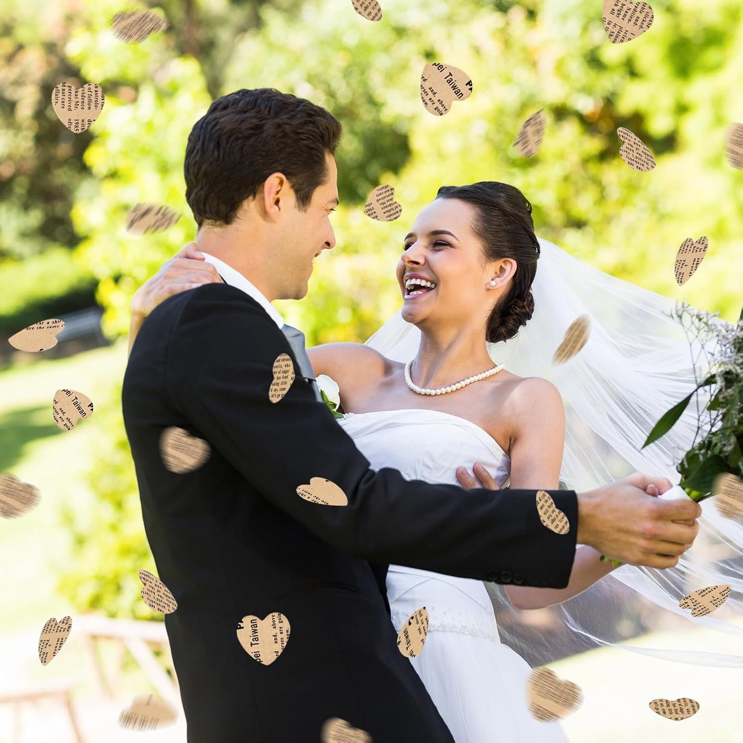 Wholesale 1200 Pcs 1 Inch Book Page Heart Confetti Vintage Newspaper Wedding Table Scatter Novelty Party Decorations for Book Themed Events Birthdays Photo Props Bridal Showers Khaki Supplier