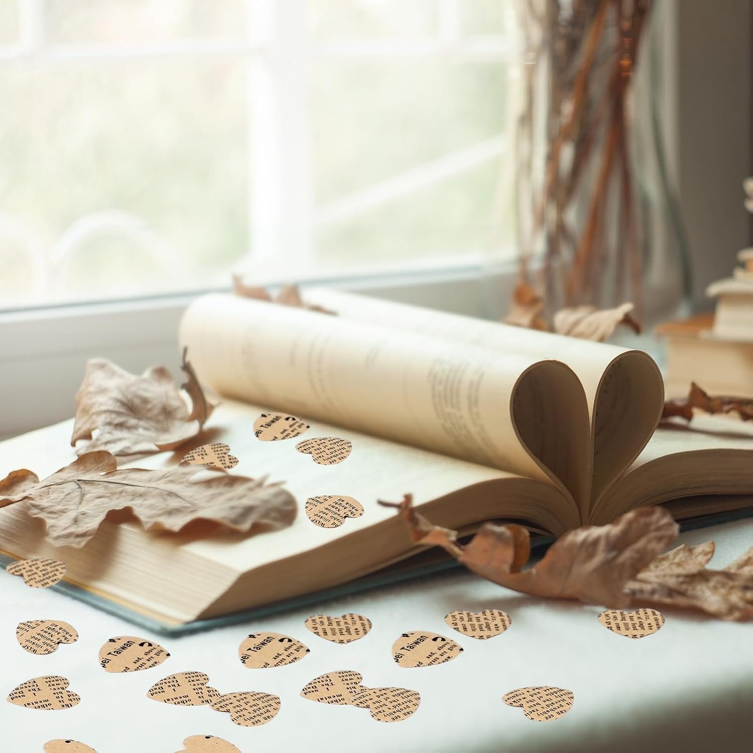 Wholesale 1200 Pcs 1 Inch Book Page Heart Confetti Vintage Newspaper Wedding Table Scatter Novelty Party Decorations for Book Themed Events Birthdays Photo Props Bridal Showers Khaki Supplier