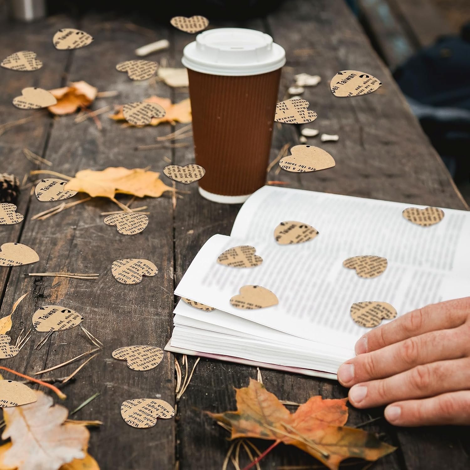 Wholesale 1200 Pcs 1 Inch Book Page Heart Confetti Vintage Newspaper Wedding Table Scatter Novelty Party Decorations for Book Themed Events Birthdays Photo Props Bridal Showers Khaki Supplier