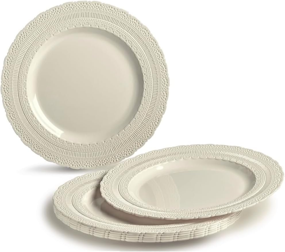 Wholesale 50 Plates Pack for 25 Guests Extra Heavyweight Vintage Wedding Disposable Reusable Plastic Plates 25 x 11'' Dinner + 25 x 8.25'' Salad Dessert Supplier