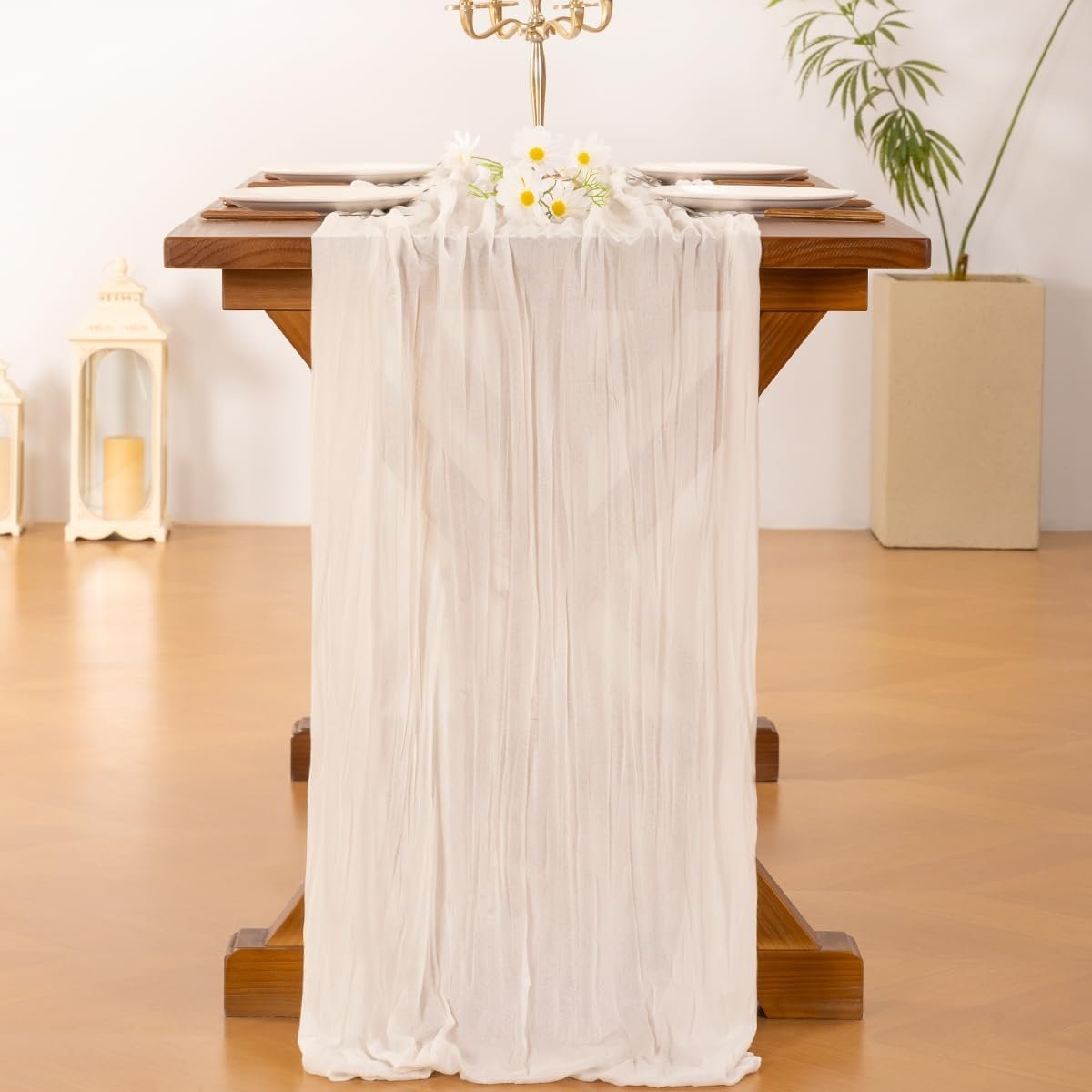 Wholesale Ivory White Cheesecloth Table Runner 120 Inch 10FT Boho Rustic Gauze for Easter Spring Wedding Party Baby Shower Birthday Home Holiday Decorations Supplier
