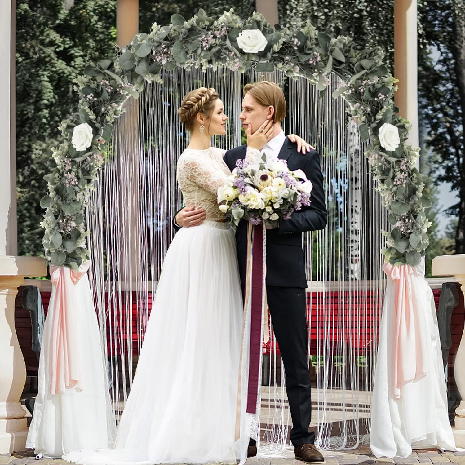 Wholesale 6.2 Ft Long Faux Eucalyptus Greenery Wedding Arch Summer Decor Lambs Ear Magnolia Garland Supplier