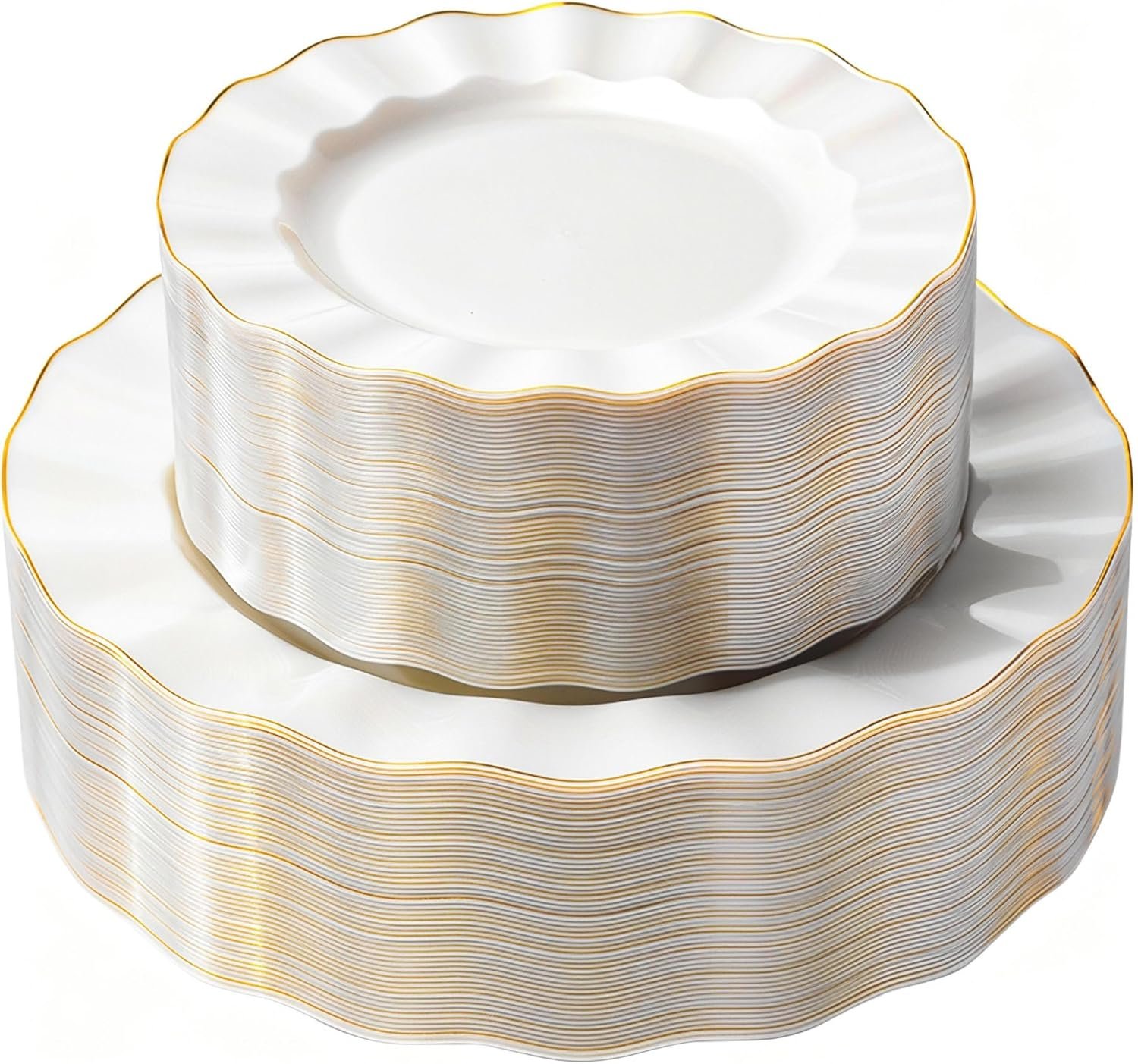 Wholesale 120PCS Pearl White Plastic Heavy Duty Disposable Plates with Gold Rim 60 Dinner and 60 Dessert for Parties and Weddings Supplier