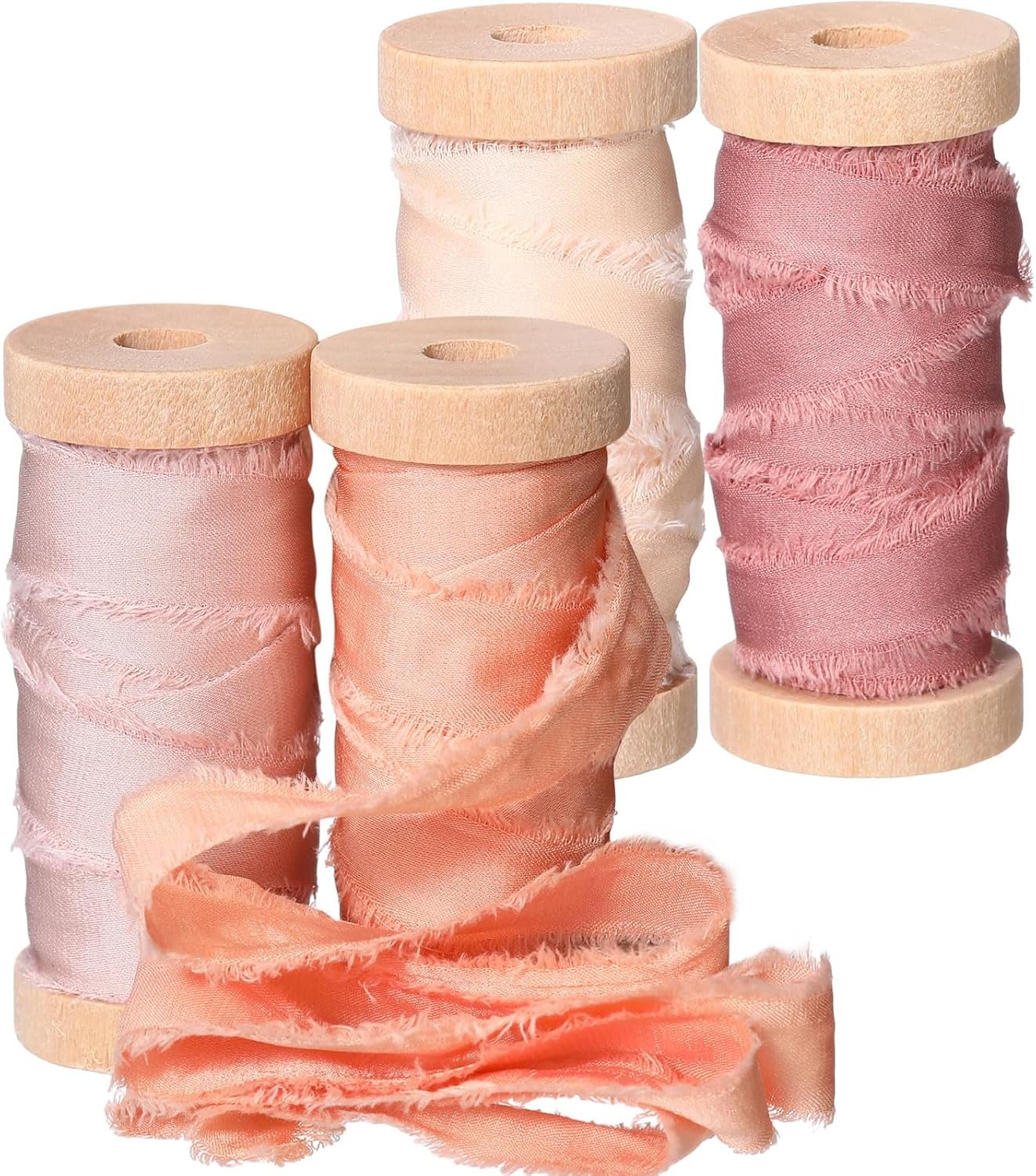 Mindsoft Frayed Chiffon Ribbon for Craft Silk Satin Ribbons 1/2-1/4 Inch x 20 Yard Handmade Fabric Strips with Wooden Spool for Valentines Day Wedding Gift Wrapping(Colorful)