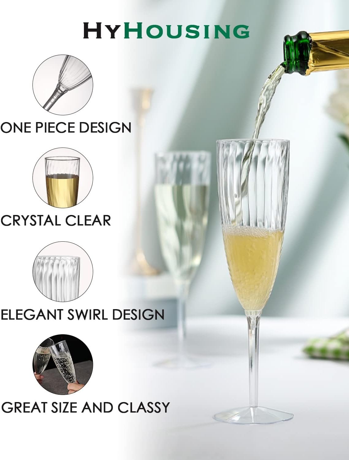 Wholesale 6 Oz Clear Hard Disposable Plastic Champagne Flutes 16 Pack for Parties Weddings Toasting New Years Eve Supplier