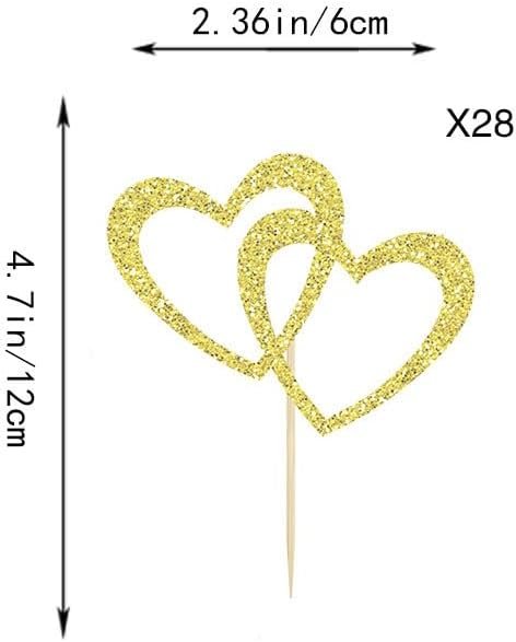 Wholesale 28Pcs Gold Love Heart Cupcake Toppers for Wedding Engagement Bridal Baby Shower Birthday Themed Parties Supplier