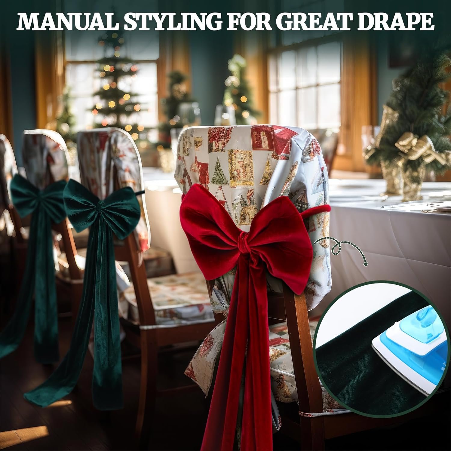 Wholesale 4 Pcs Red and Green Velvet Chair Bows Sashes 12 x 43 Inch Elegant Ribbons Tie Bands for Wedding Birthday Party Christmas Dining Room Decoration Supplier