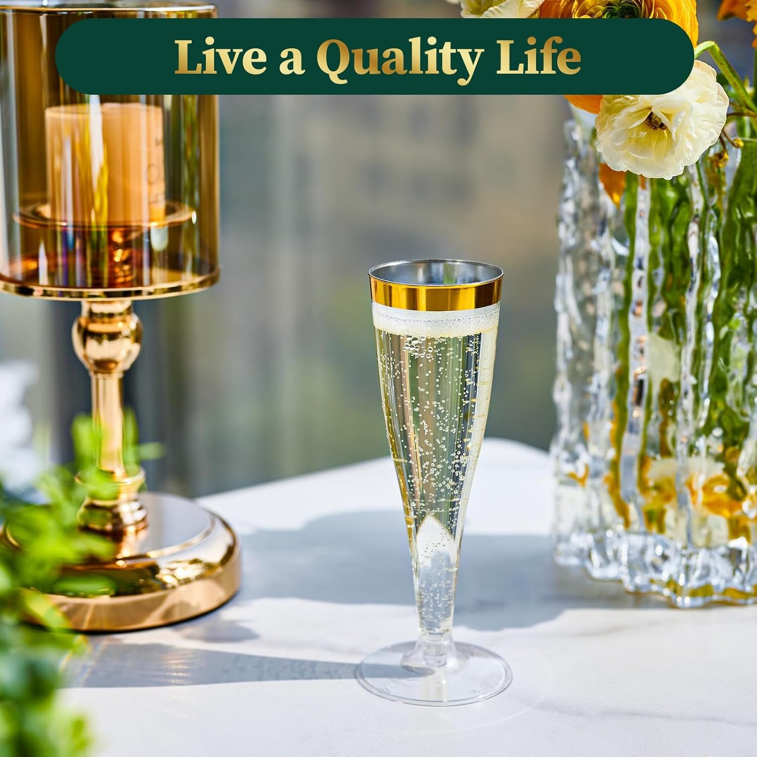 Wholesale 100 Pack 4.5 Oz Gold Rim Plastic Champagne Flutes Disposable Clear Toasting Glasses Recyclable for Weddings Parties Supplier