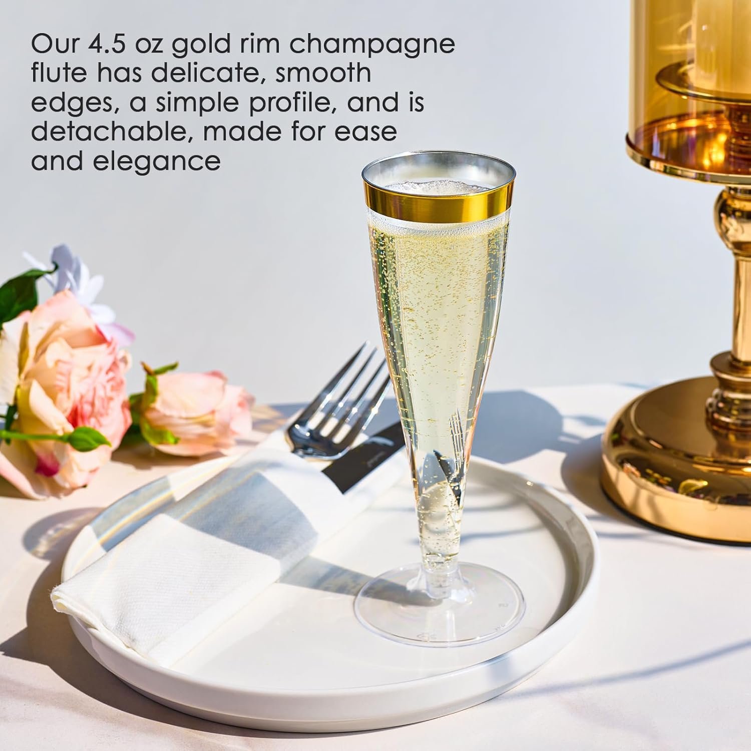Wholesale 100 Pack 4.5 Oz Gold Rim Plastic Champagne Flutes Disposable Clear Toasting Glasses Recyclable for Weddings Parties Supplier
