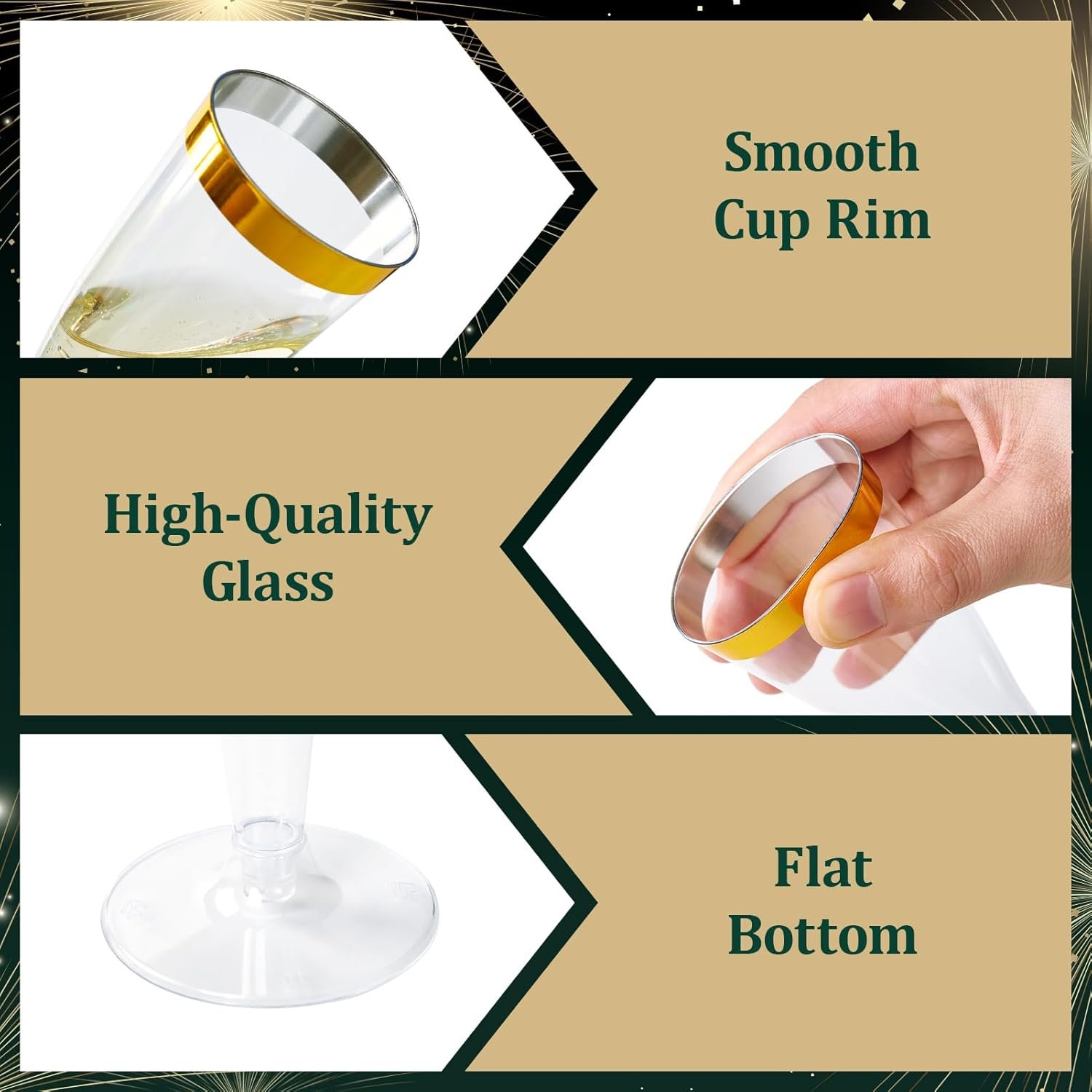 Wholesale 100 Pack 4.5 Oz Gold Rim Plastic Champagne Flutes Disposable Clear Toasting Glasses Recyclable for Weddings Parties Supplier