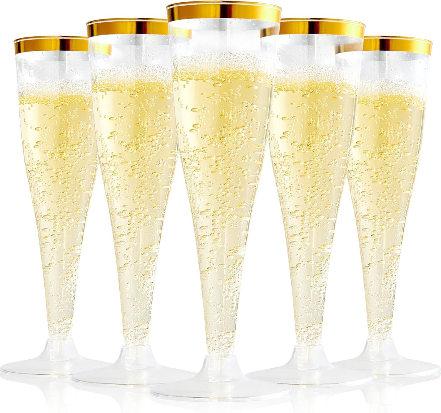 Wholesale 100 Pack 4.5 Oz Gold Rim Plastic Champagne Flutes Disposable Clear Toasting Glasses Recyclable for Weddings Parties Supplier