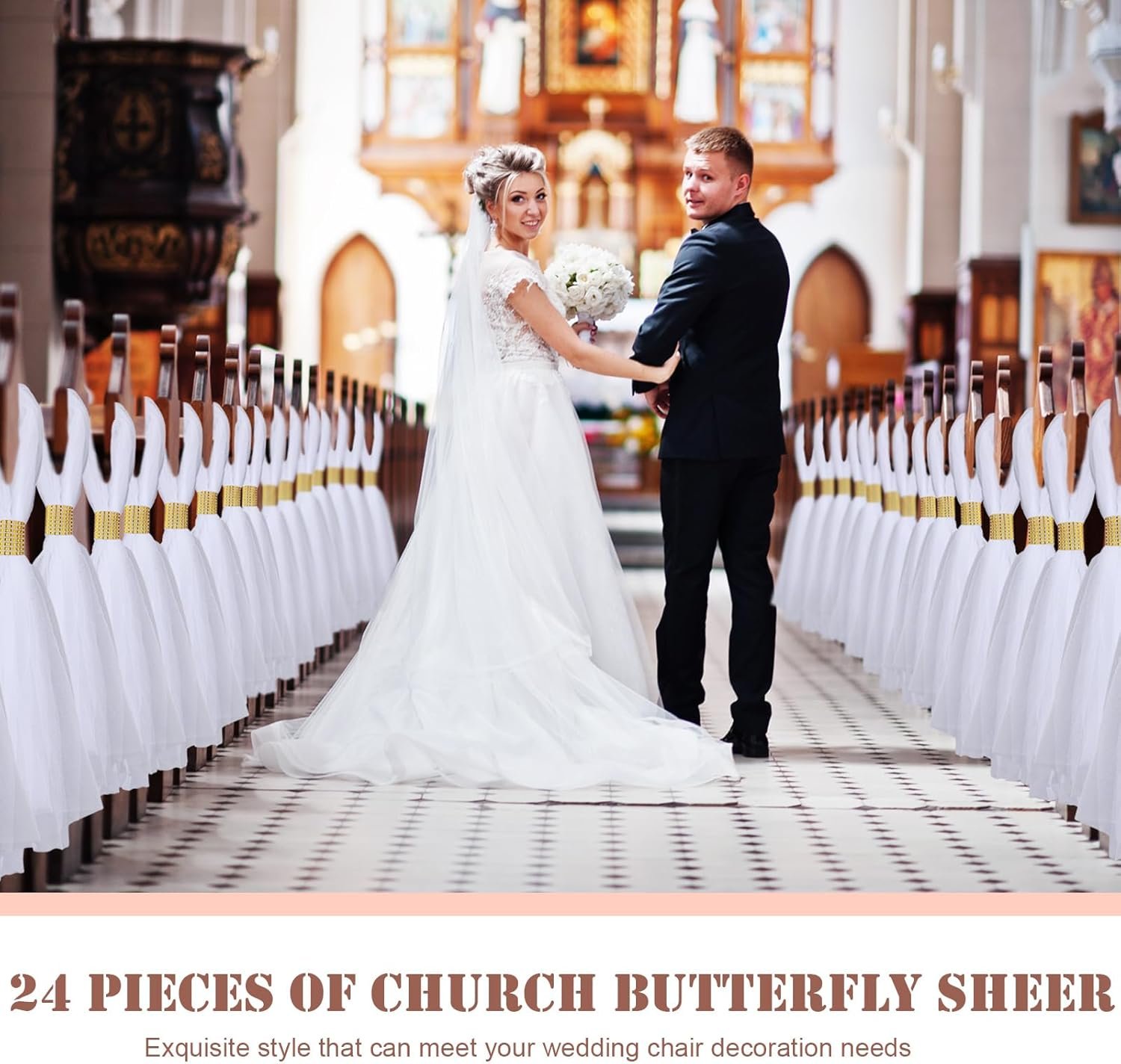 Wholesale 24 Set 31.5 Inch Wedding Pew Bows with Long Tulle Tails and Rhinestone Wrap for Aisle Chair Ceremony Church Bridal Shower Banquet Decor (Gold) Supplier