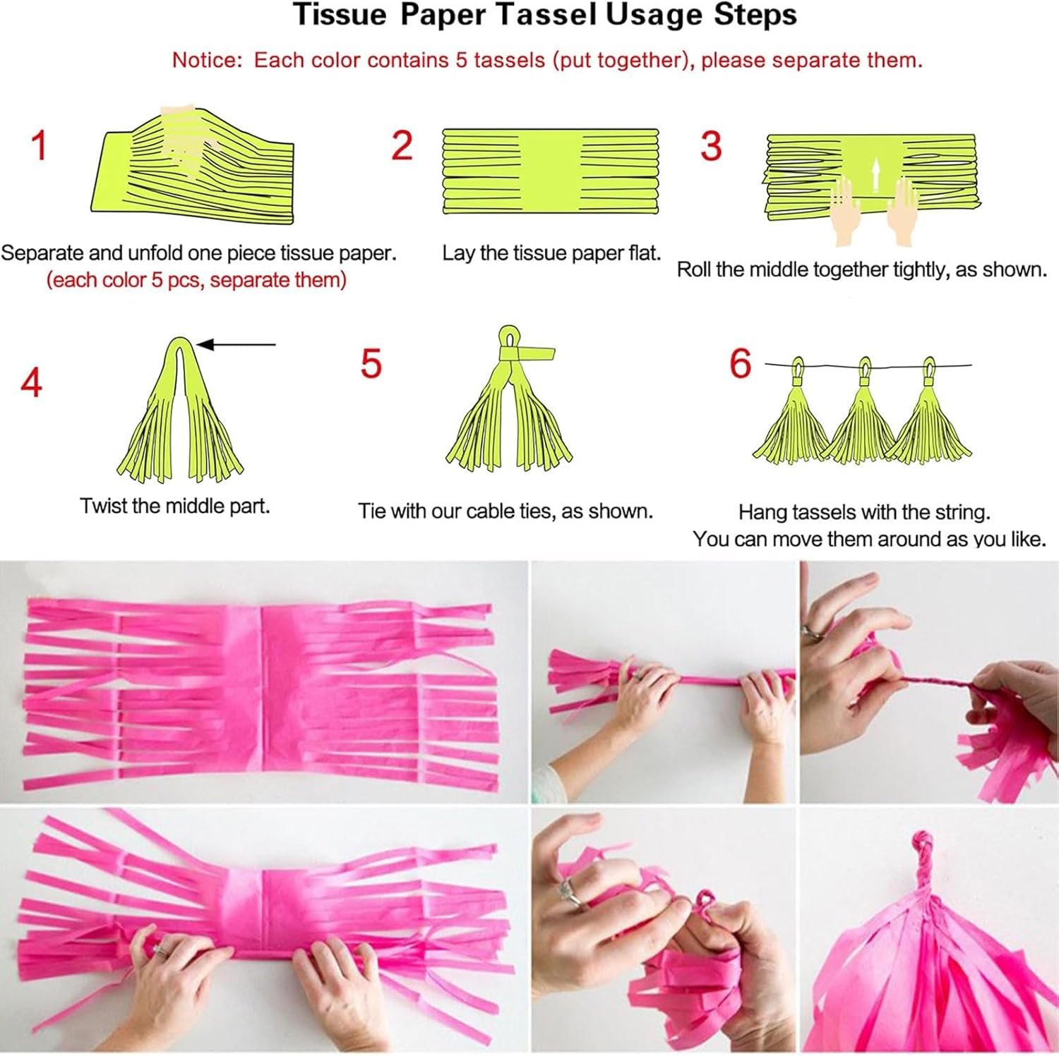 Wholesale Tissue Paper Tassel Garland Banner for Party Decorations DIY Kits Pink White Peach Rose Gold 40 PCS Supplier