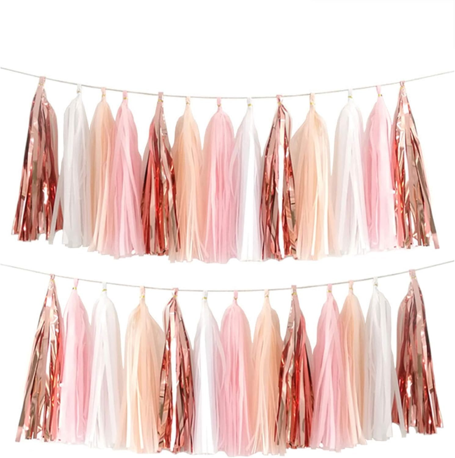 We Moment Tissue Paper Tassels Party Tassel Garland Banner for Party Decorations, DIY Kits,Pink,White,Peach,Rose glod,40 PCS