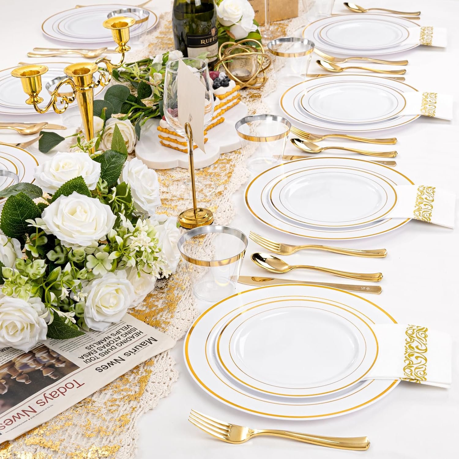 Wholesale 350Pcs Gold Dinnerware Set for 50 Guests Including 100 Disposable Plastic Plates 50 Paper Napkins 50 Cups 50 Silverware Perfect for Party Wedding Supplier Wholesale 350Pcs Gold Dinnerware Set for 50 Guests Including 100 Disposable Plastic Plates 50 Paper Napkins 50 Cups 50 Silverware Perfect for Party Wedding Supplier