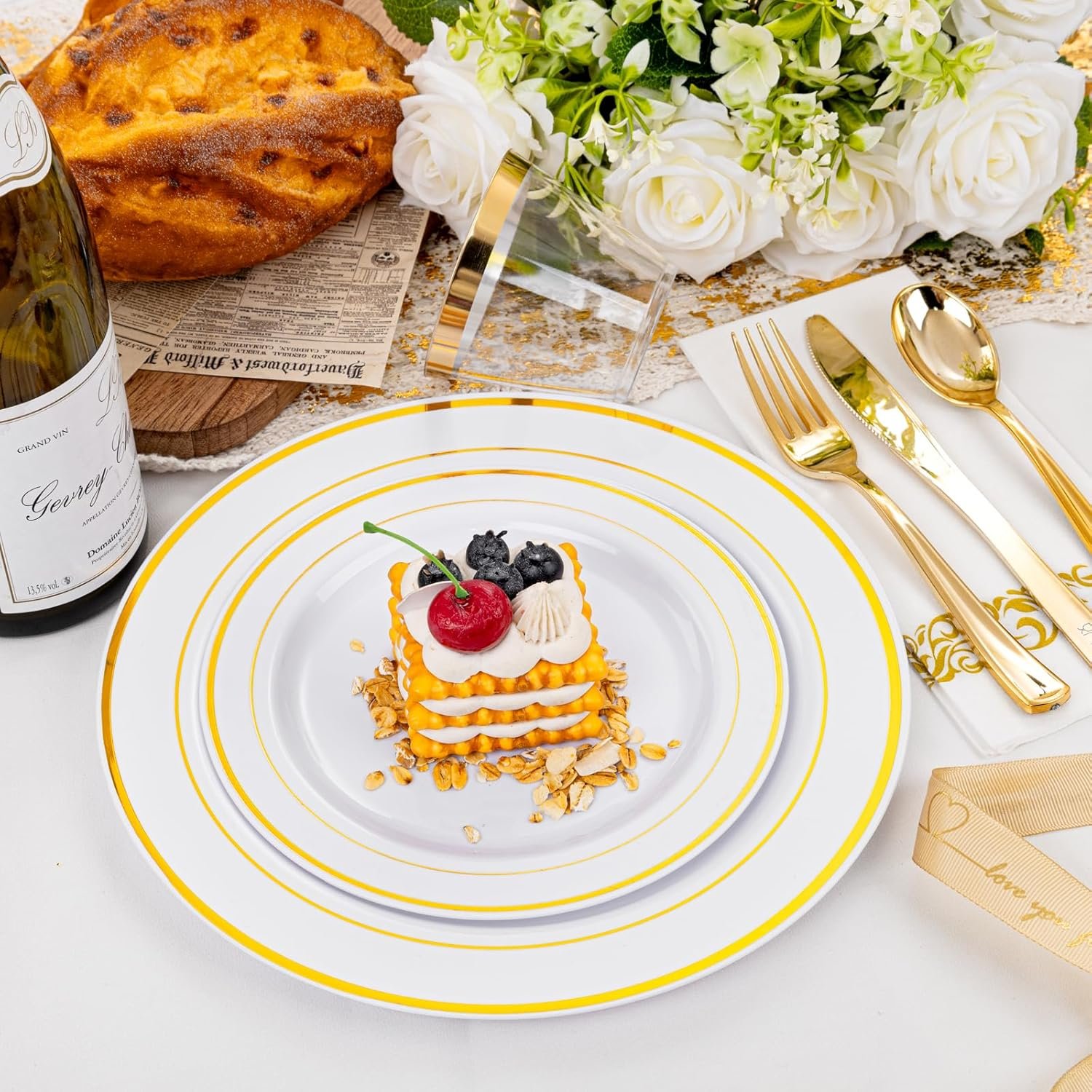 Wholesale 350Pcs Gold Dinnerware Set for 50 Guests Including 100 Disposable Plastic Plates 50 Paper Napkins 50 Cups 50 Silverware Perfect for Party Wedding Supplier Wholesale 350Pcs Gold Dinnerware Set for 50 Guests Including 100 Disposable Plastic Plates 50 Paper Napkins 50 Cups 50 Silverware Perfect for Party Wedding Supplier