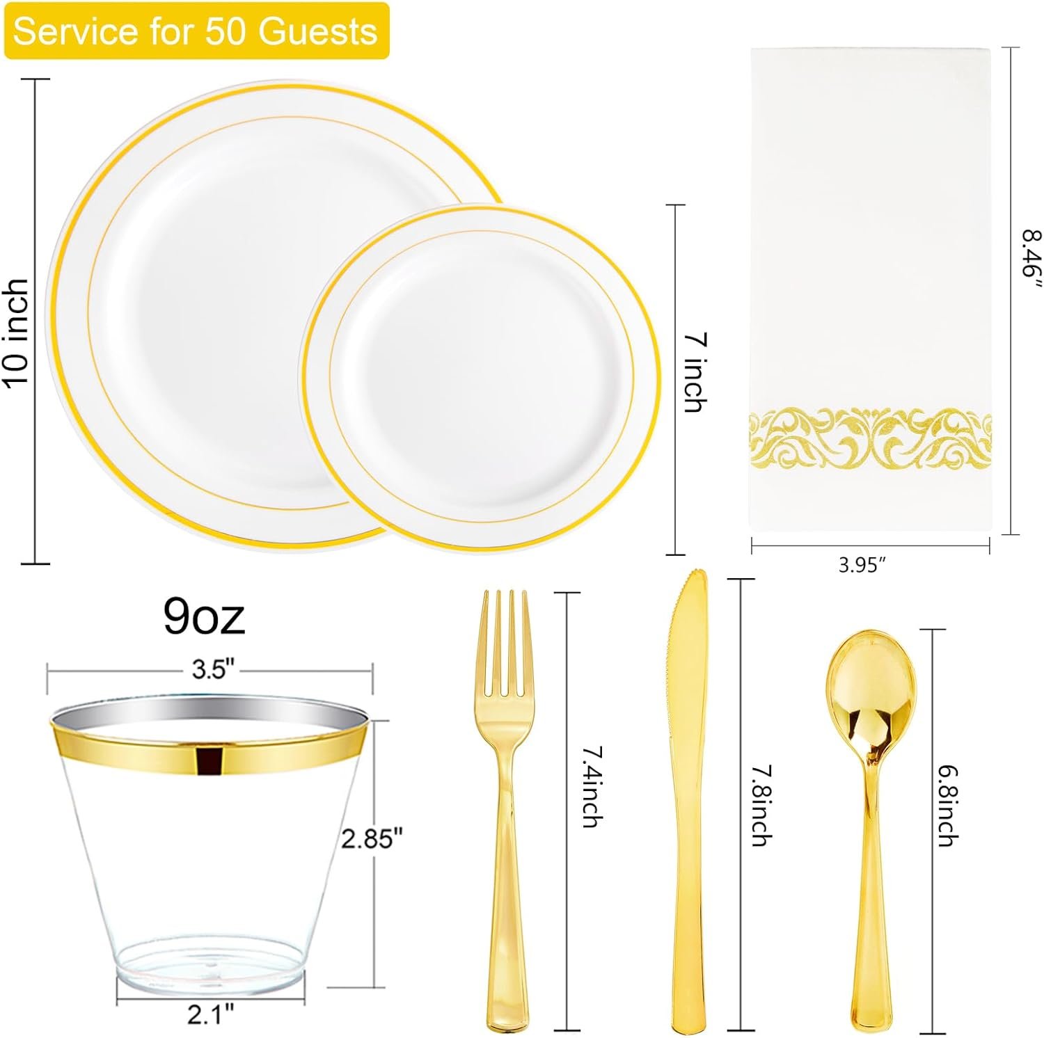 Wholesale 350Pcs Gold Dinnerware Set for 50 Guests Including 100 Disposable Plastic Plates 50 Paper Napkins 50 Cups 50 Silverware Perfect for Party Wedding Supplier Wholesale 350Pcs Gold Dinnerware Set for 50 Guests Including 100 Disposable Plastic Plates 50 Paper Napkins 50 Cups 50 Silverware Perfect for Party Wedding Supplier