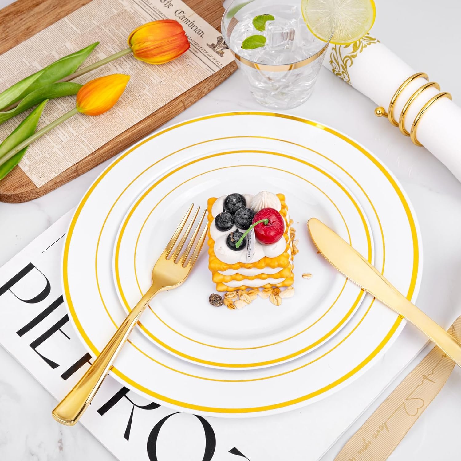 Wholesale 350Pcs Gold Dinnerware Set for 50 Guests Including 100 Disposable Plastic Plates 50 Paper Napkins 50 Cups 50 Silverware Perfect for Party Wedding Supplier Wholesale 350Pcs Gold Dinnerware Set for 50 Guests Including 100 Disposable Plastic Plates 50 Paper Napkins 50 Cups 50 Silverware Perfect for Party Wedding Supplier