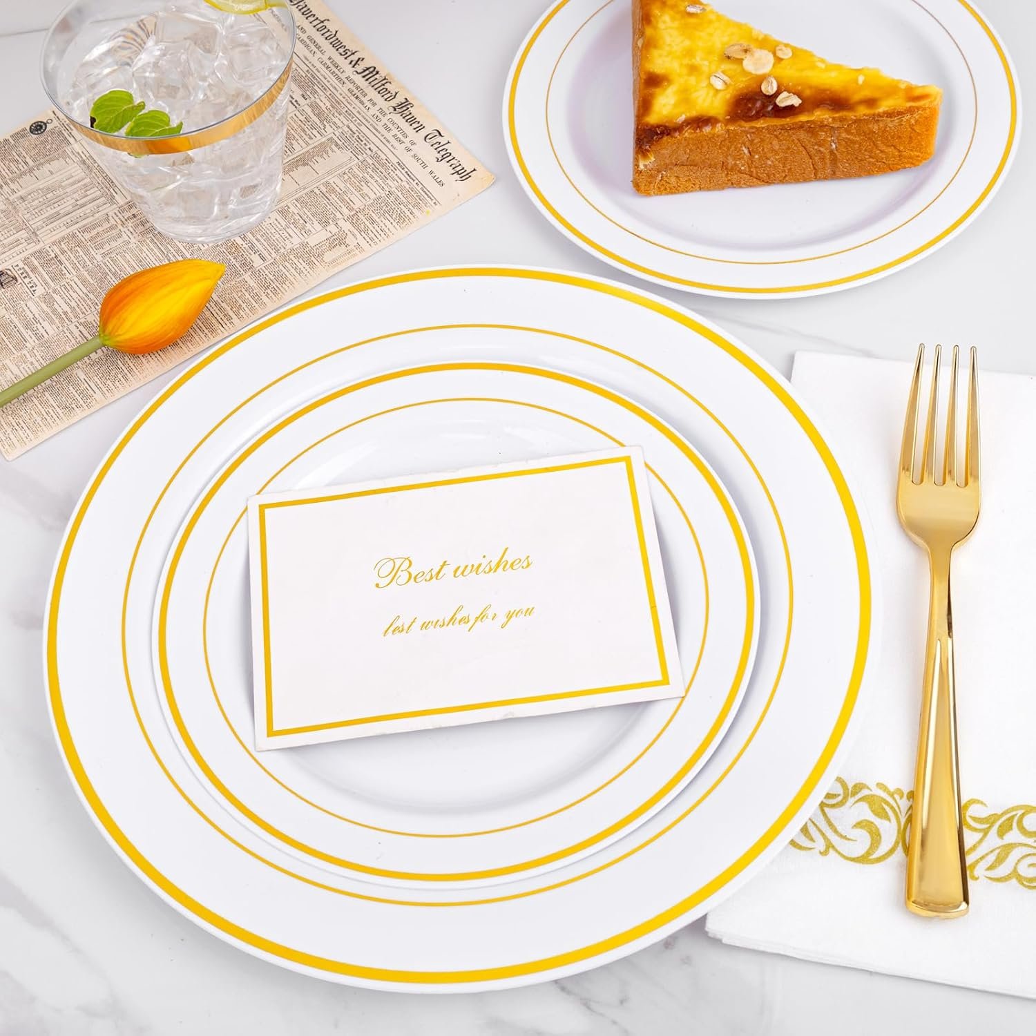 Wholesale 350Pcs Gold Dinnerware Set for 50 Guests Including 100 Disposable Plastic Plates 50 Paper Napkins 50 Cups 50 Silverware Perfect for Party Wedding Supplier Wholesale 350Pcs Gold Dinnerware Set for 50 Guests Including 100 Disposable Plastic Plates 50 Paper Napkins 50 Cups 50 Silverware Perfect for Party Wedding Supplier