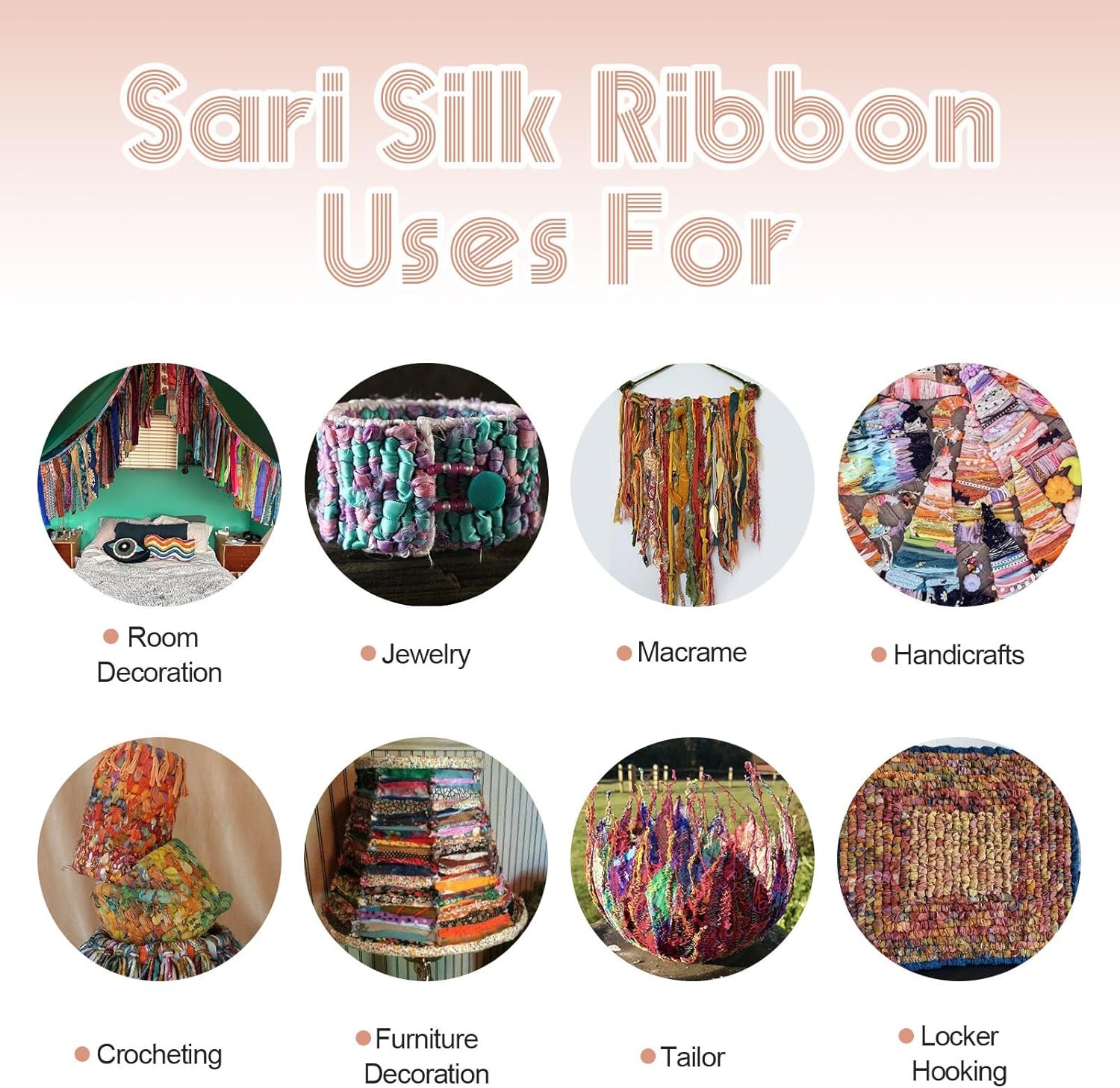 Wholesale 1 Roll Pure Sari Silk Ribbon Stripes Tie-Dye Handmade 5.47 Yards Multi Rainbow Sari Yarn for Knitting Crocheting Macrame Weaving Supplier