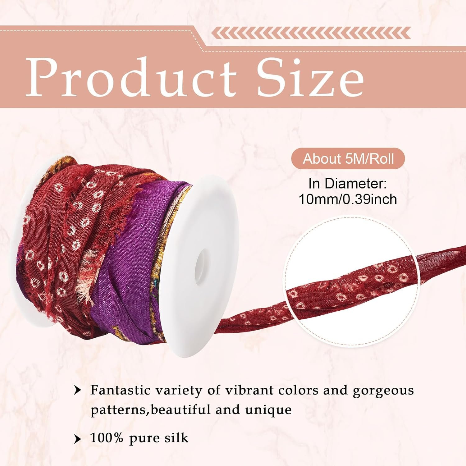 Wholesale 1 Roll Pure Sari Silk Ribbon Stripes Tie-Dye Handmade 5.47 Yards Multi Rainbow Sari Yarn for Knitting Crocheting Macrame Weaving Supplier