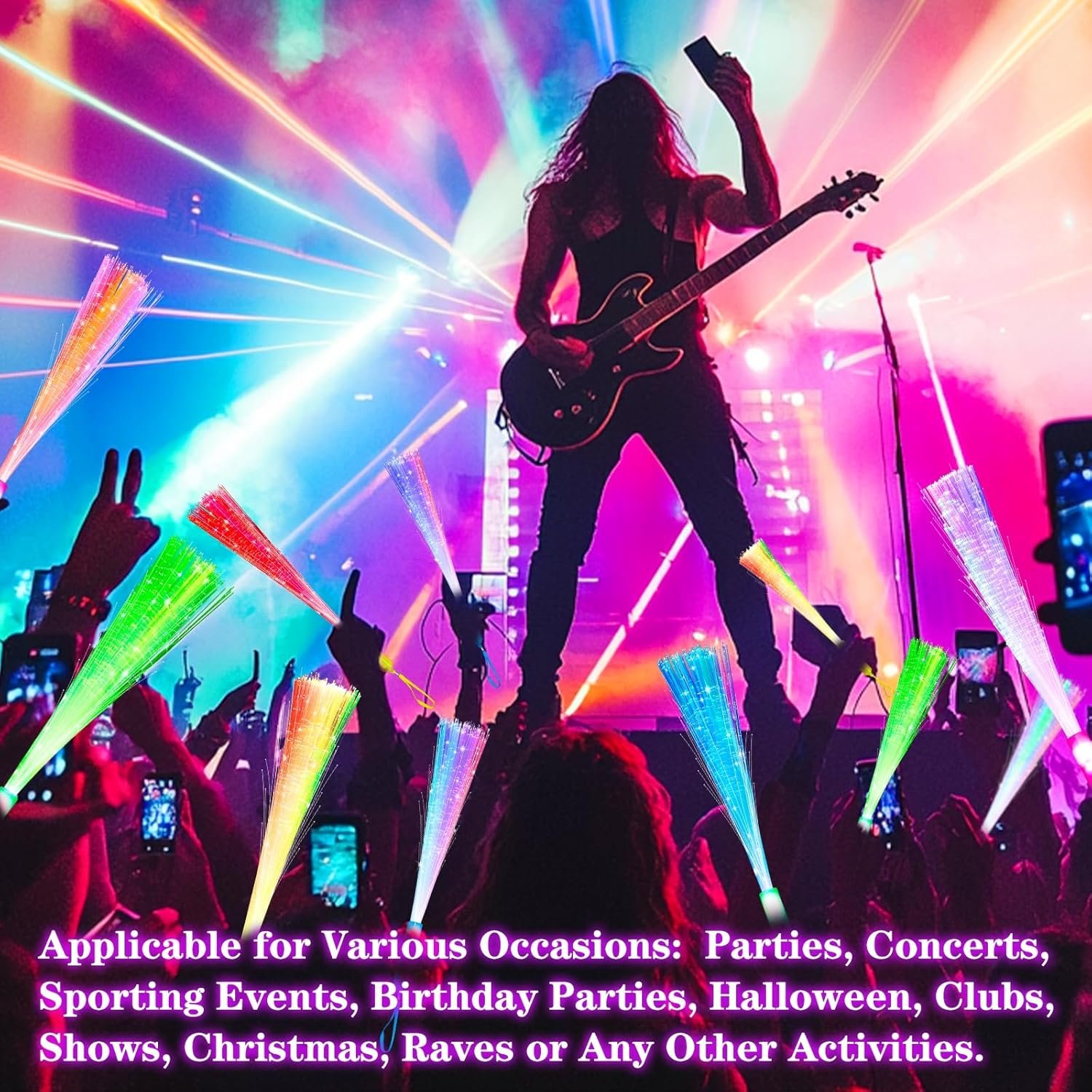 Wholesale 30 Pcs Colorful Glow Fiber Wands Bulk Party Pack Glow Sticks for Adults Glow in the Dark Supplies for Mardi Gras Valentines Day Football Wedding Birthday Classroom Concert Pool Carnival Supplier