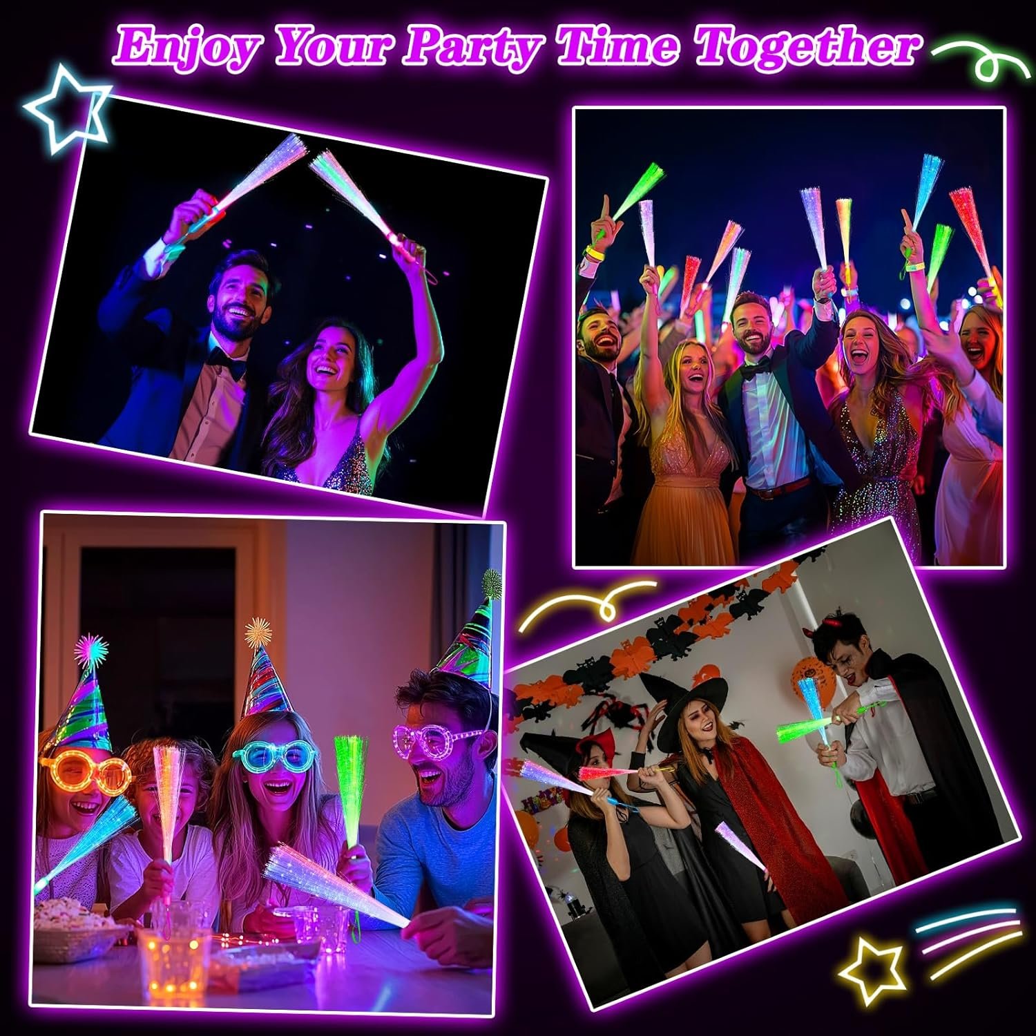 Wholesale 30 Pcs Colorful Glow Fiber Wands Bulk Party Pack Glow Sticks for Adults Glow in the Dark Supplies for Mardi Gras Valentines Day Football Wedding Birthday Classroom Concert Pool Carnival Supplier