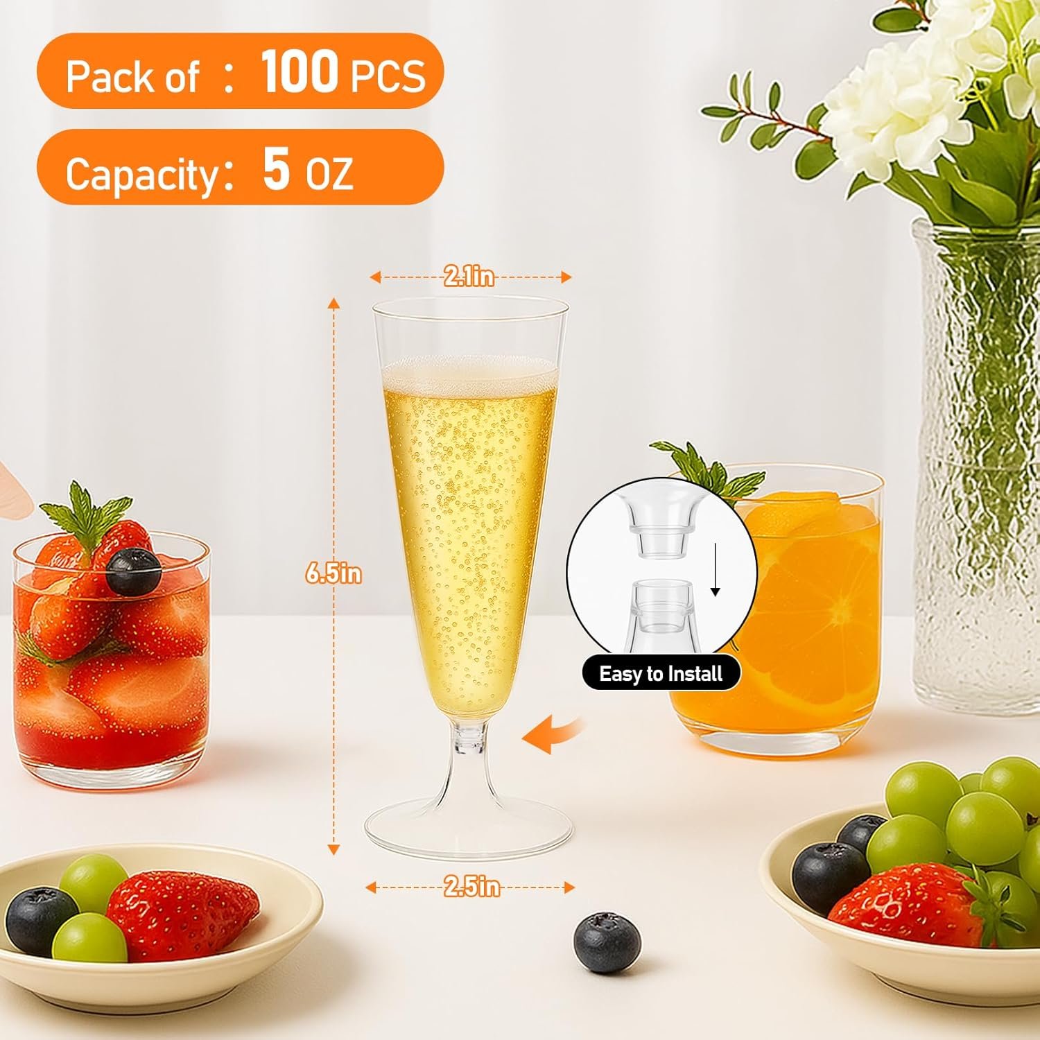 Wholesale 100 Pack 5 Oz Clear Plastic Disposable Champagne Flutes Unbreakable Acrylic Mimosa Glasses for Wedding Engagement Birthday Graduation Party Supplies Supplier