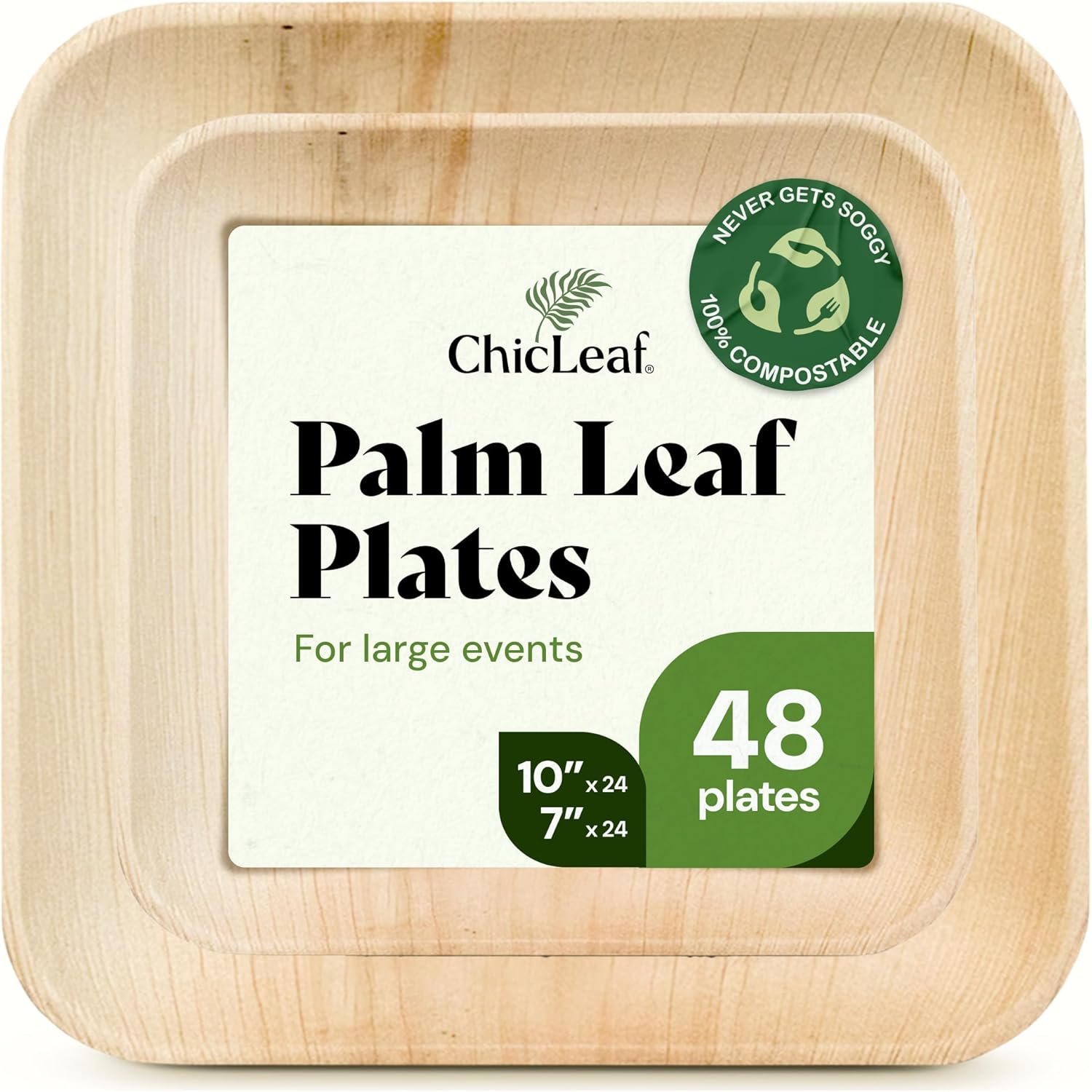 Chic Leaf Compostable & Biodegradable Palm Leaf Disposable Bamboo Plates - Disposable Party Plates for Appetizers - Rustic Dinner Table, Reusable Supplies (10 & 7 Inch Square)