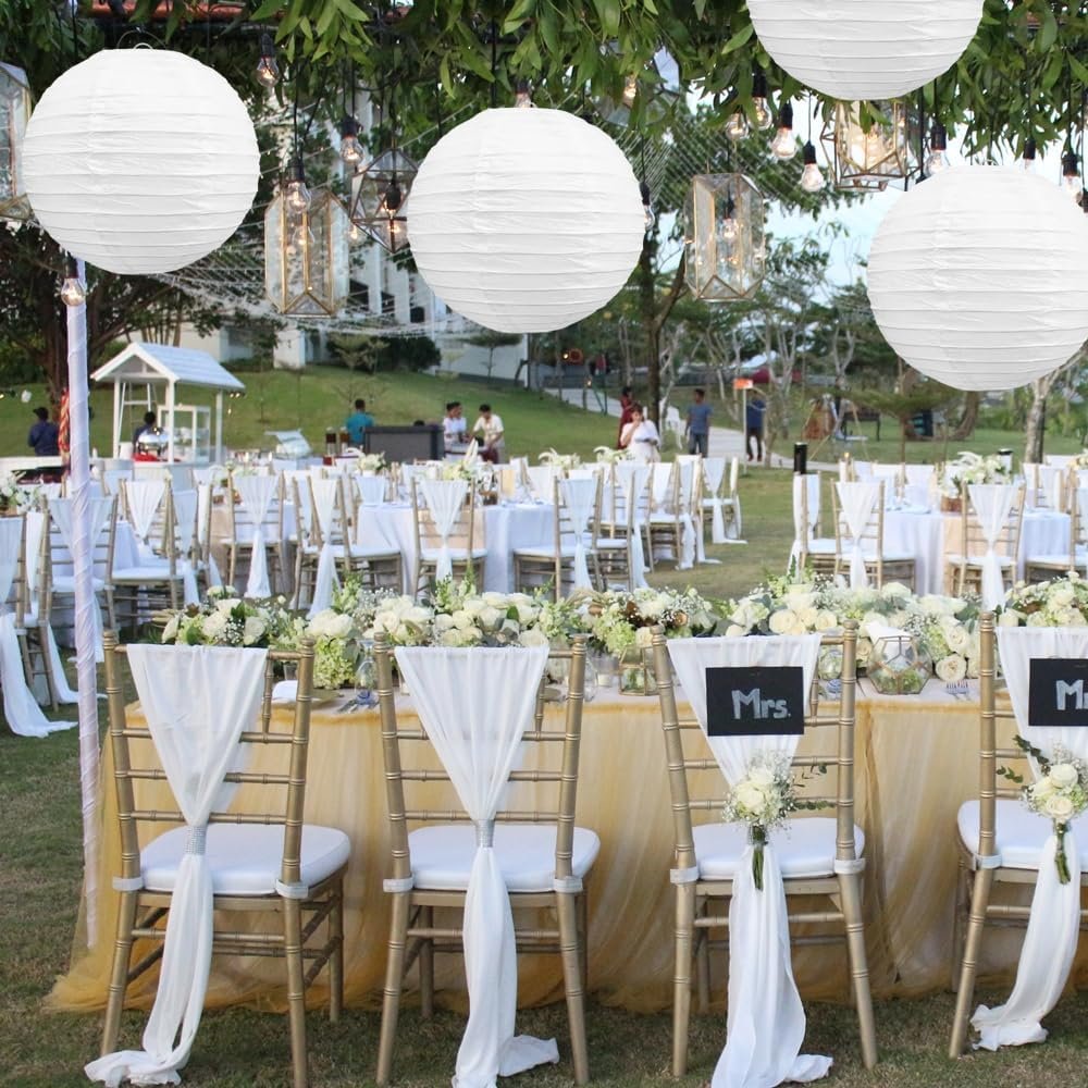 Wholesale 12-Inch White Hanging Round Paper Lanterns Decorative Lamps for Birthday Wedding Christmas Bridal Home Party Decor 6 Packs Supplier