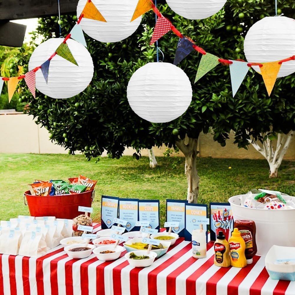 Wholesale 12-Inch White Hanging Round Paper Lanterns Decorative Lamps for Birthday Wedding Christmas Bridal Home Party Decor 6 Packs Supplier