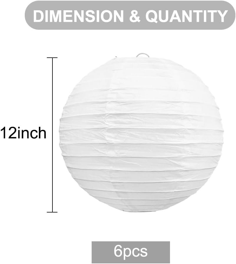 Wholesale 12-Inch White Hanging Round Paper Lanterns Decorative Lamps for Birthday Wedding Christmas Bridal Home Party Decor 6 Packs Supplier