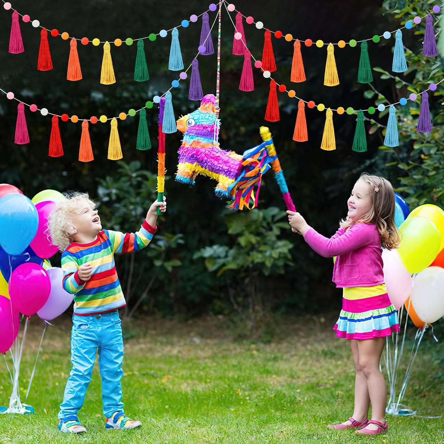 Wholesale 4 Pack 26.3 Feet Rainbow Tassel Pom Pom Garland Banner Hanging Supplies for Back to School Nursery Wall Classroom Christmas Tree Birthday Party Decor Supplier
