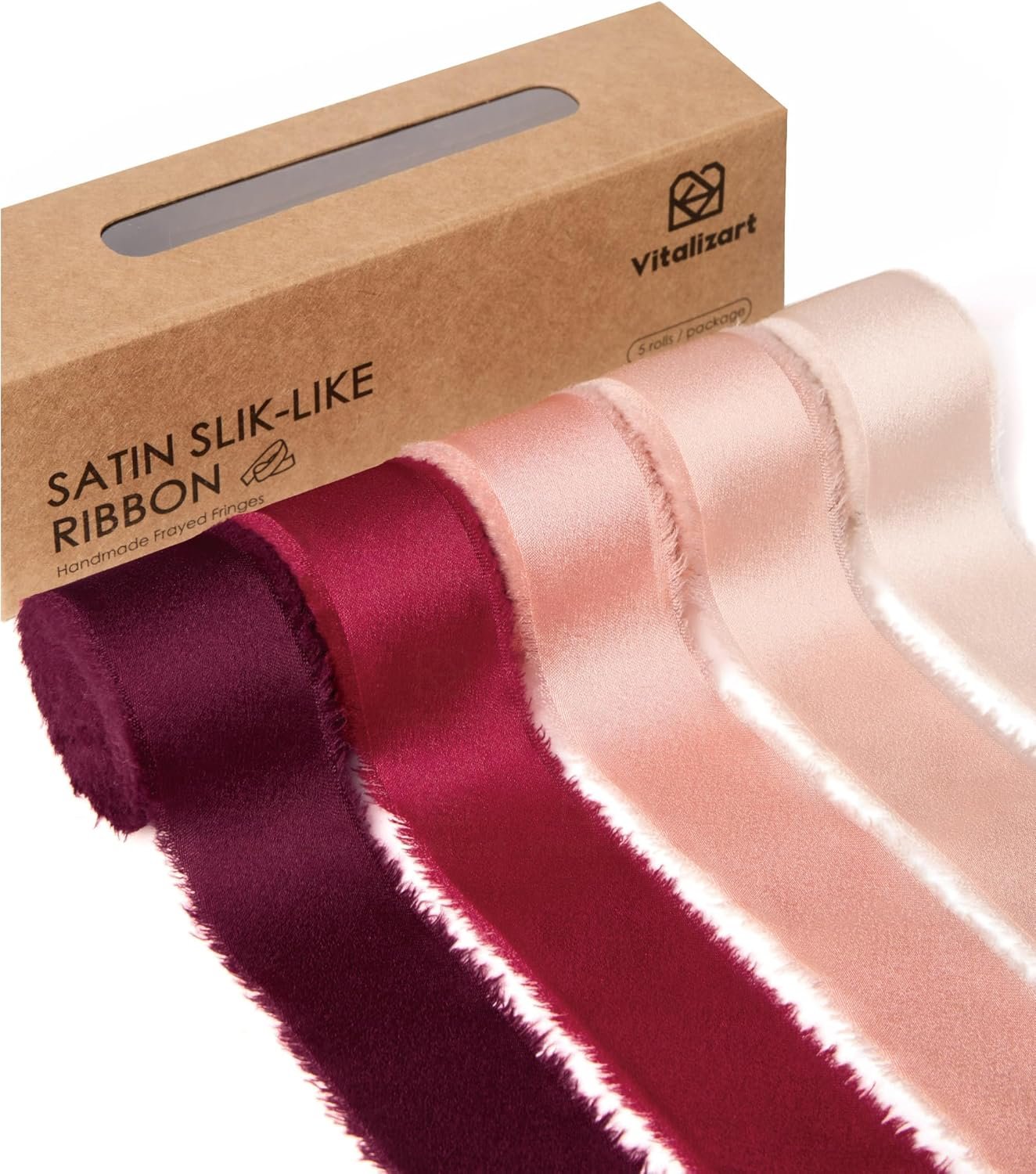 Vitalizart Silk Like Satin Ribbon 1 inch x 25 Yard Red & Pink Handmade Frayed Ribbons for Gift Wrapping Baby Shower Wedding Bridal Bouquets Holiday Decor